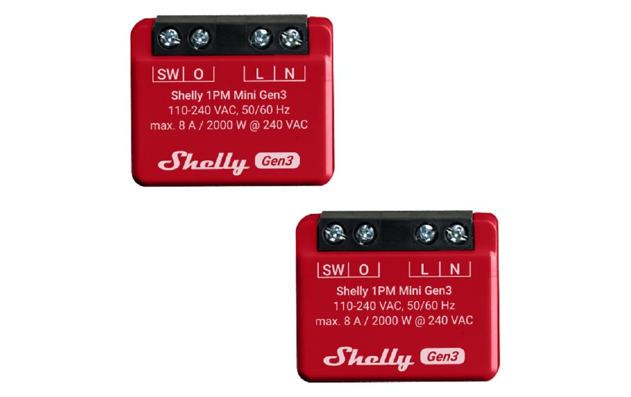 Shelly 1 Mini PM Gen3 WiFi-Switch, 2 Stück WLAN Schalt-Messaktor, 8 A, Bluetooth