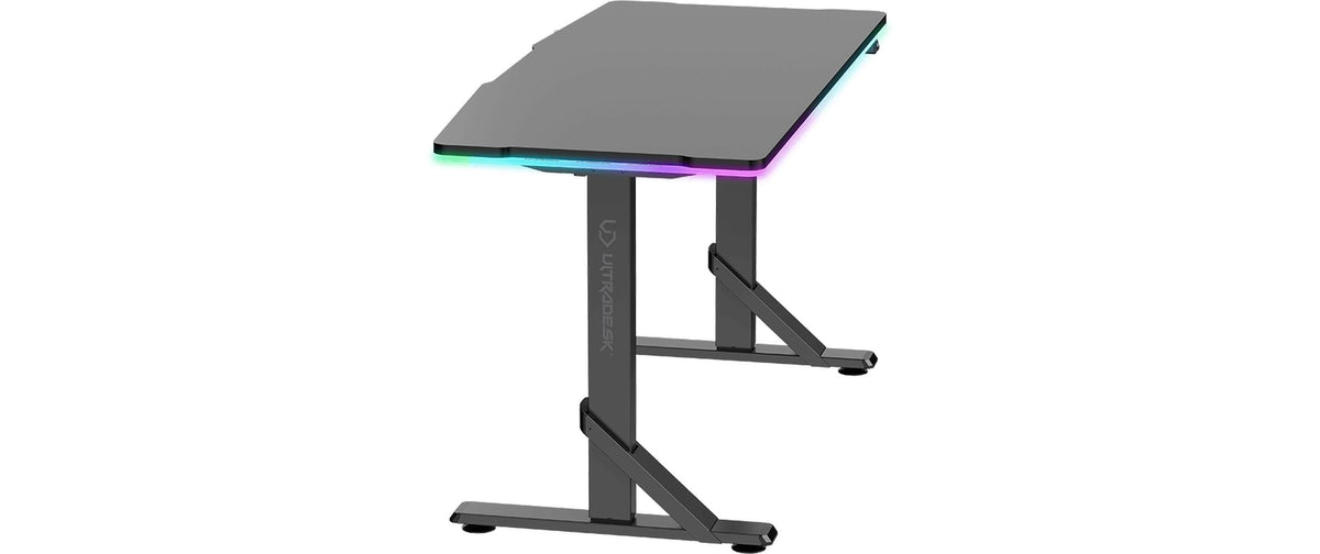 Ultradesk Iron Schwarz LED  Gaming Table Schwarz, höhenverstellbar, LED, aus 2 Kart.