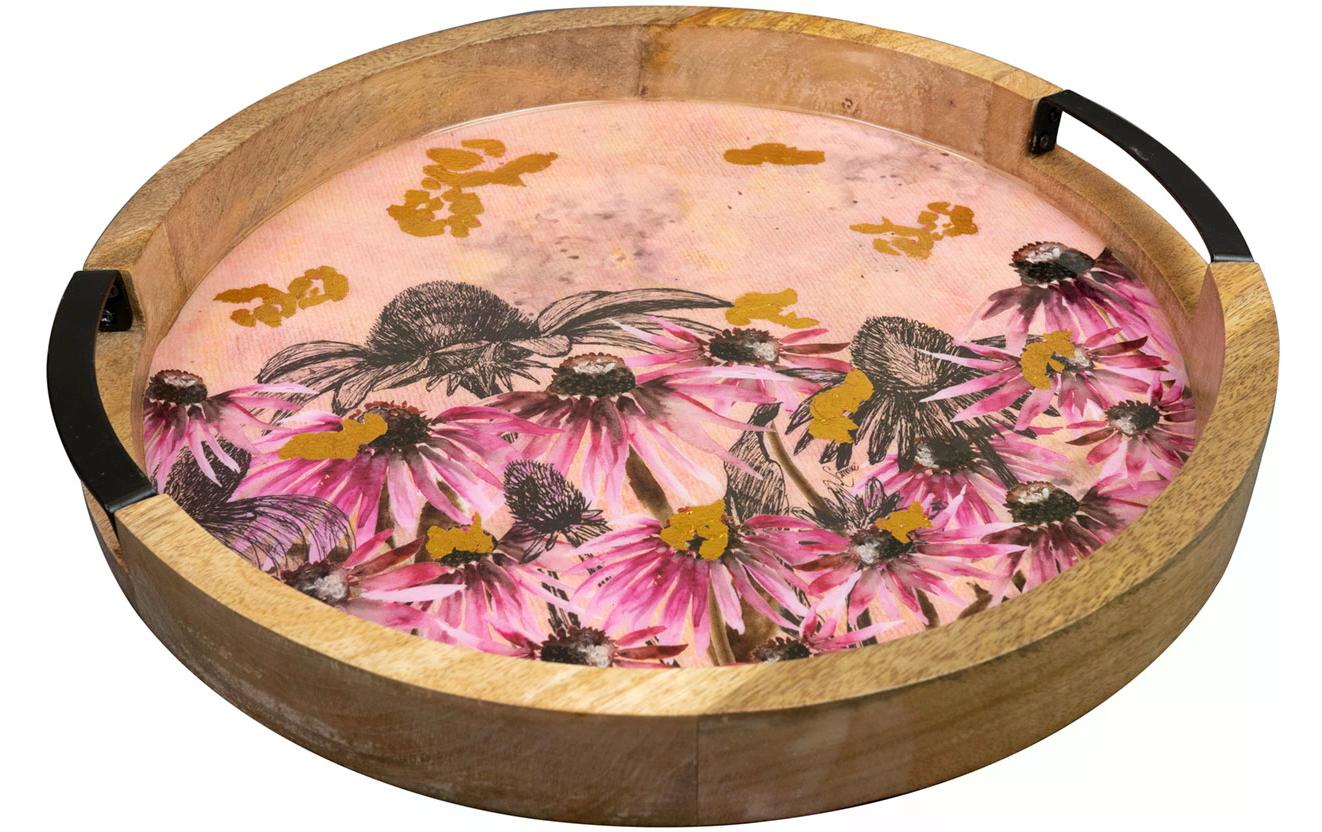 Chalet Dekotablett Polly 35x35x4cm pink, Mangoholz, Indien