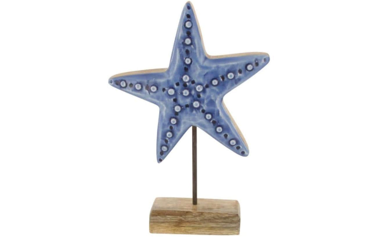 Chalet Aufsteller Seestern 25 cm Mangoholz, Indien, 18x5x25cm blau