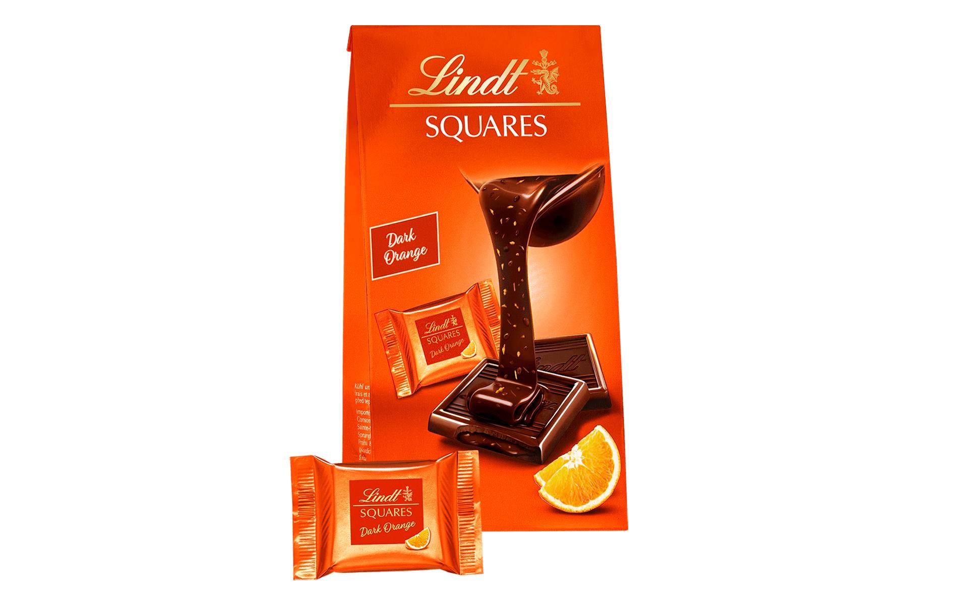 Lindt SQUARES Pralinés Dunkel Orange 138g
