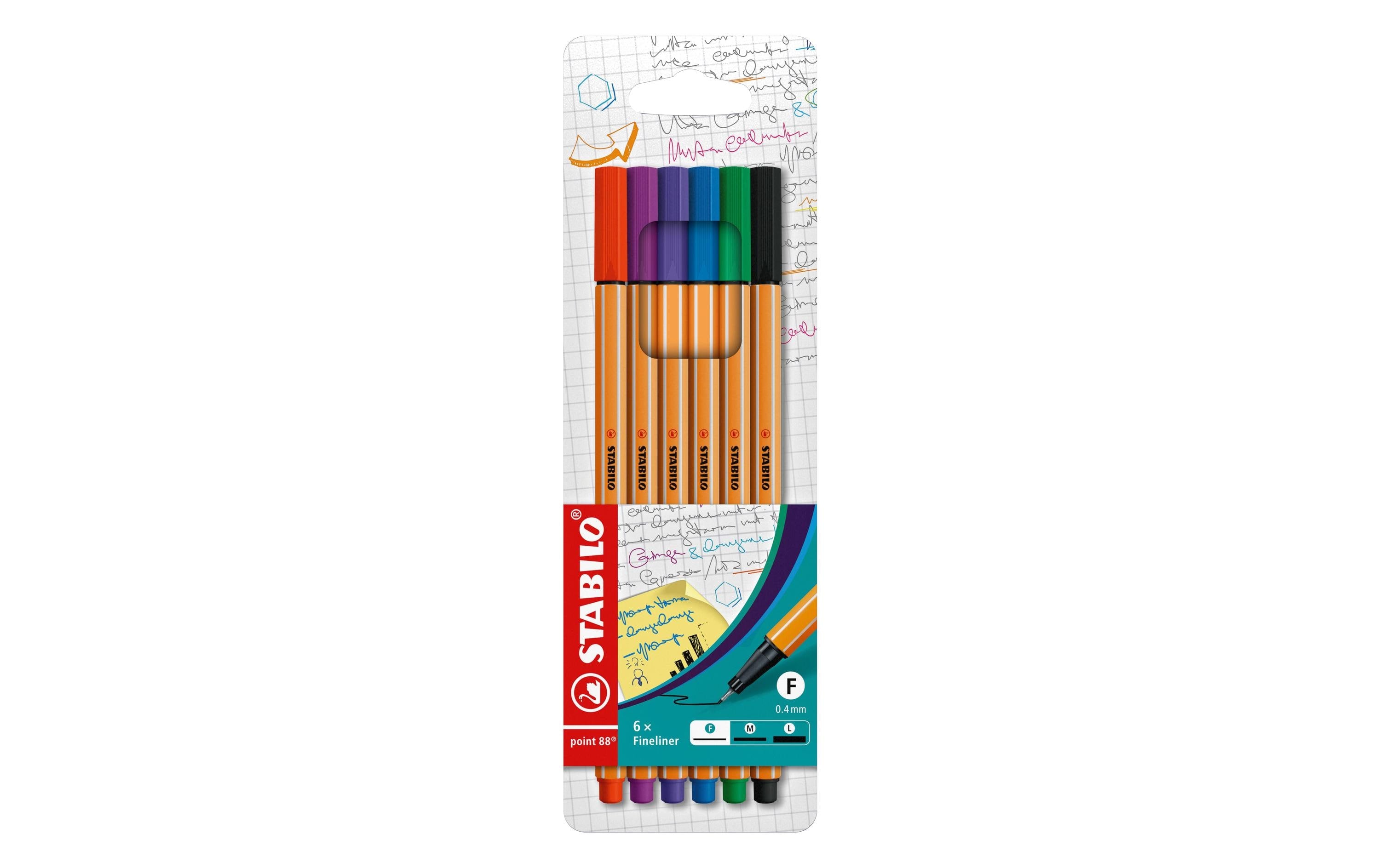 STABILO point 88 6er Etui Farben: grün, rot, blau, schwarz, violett,