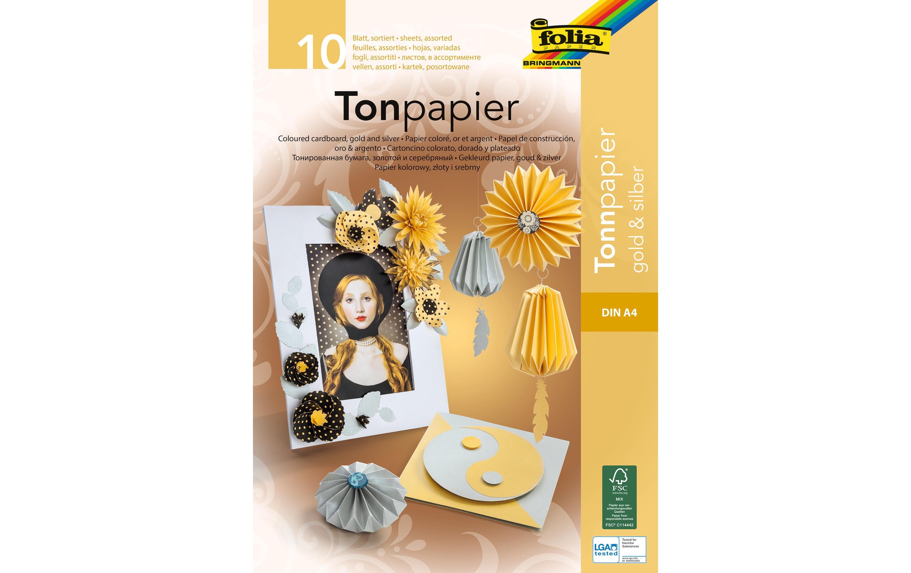 Folia Tonpapier A4 10 Blatt, gold/silber