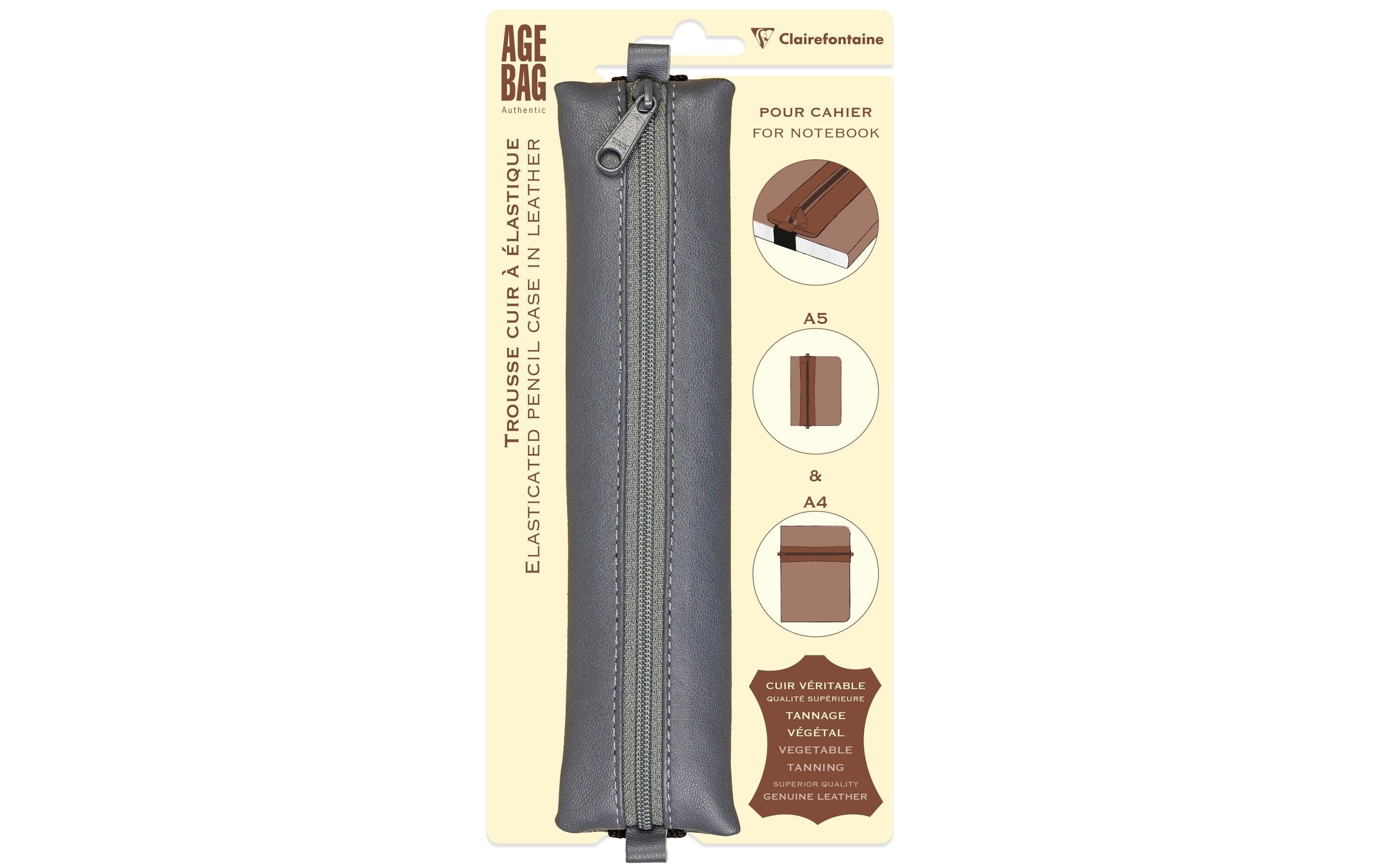 Clairefontaine AgeBag Etui für Notizbuch Leder, 20x4.5cm, grau