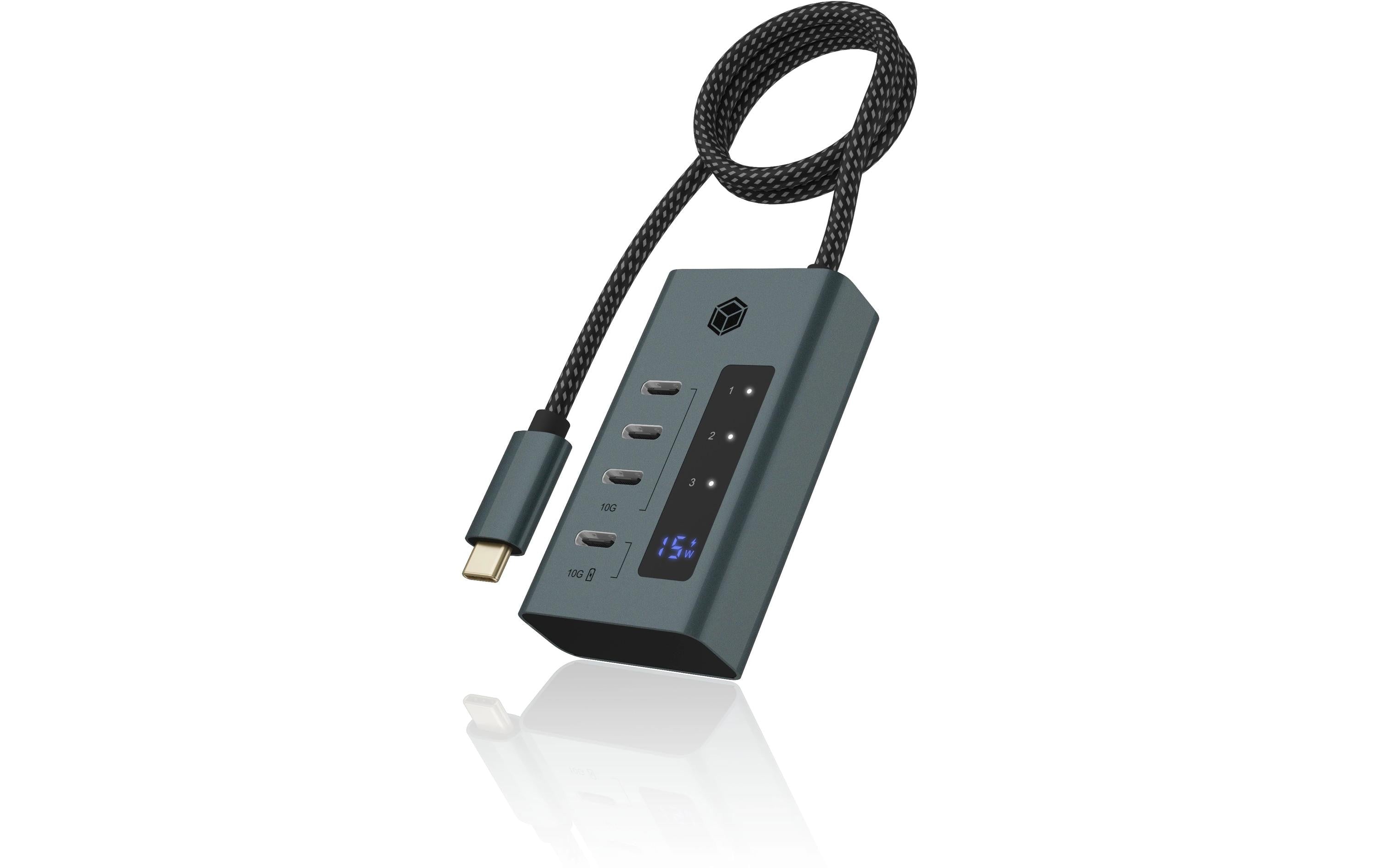 ICY BOX IB-HUB1454-C31, 4x USB3 Hub, 2C/2A Integriertes USB-C Kabel - Länge 60 cm