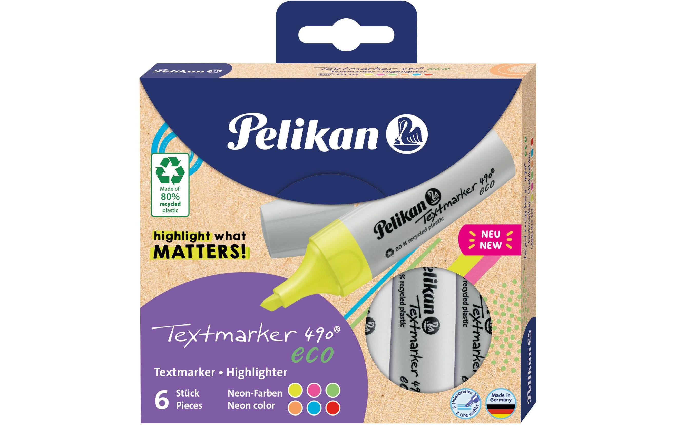 Pelikan Textmarker 490 eco Set 6 Stück, mehrfarbig