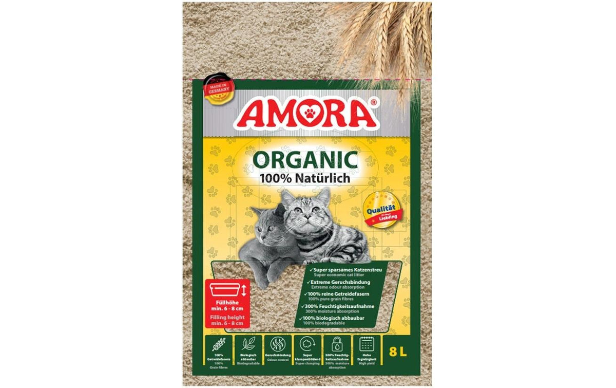 Amora Katzenstreu klumpend 8 Liter Organic 100% natürlich Weizenfasern