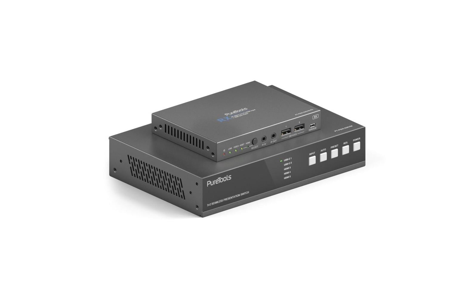 PureTools PT-PSW-52KVM 18-Gbit,2xUSB-A,HDMI,USB-B RX Seite