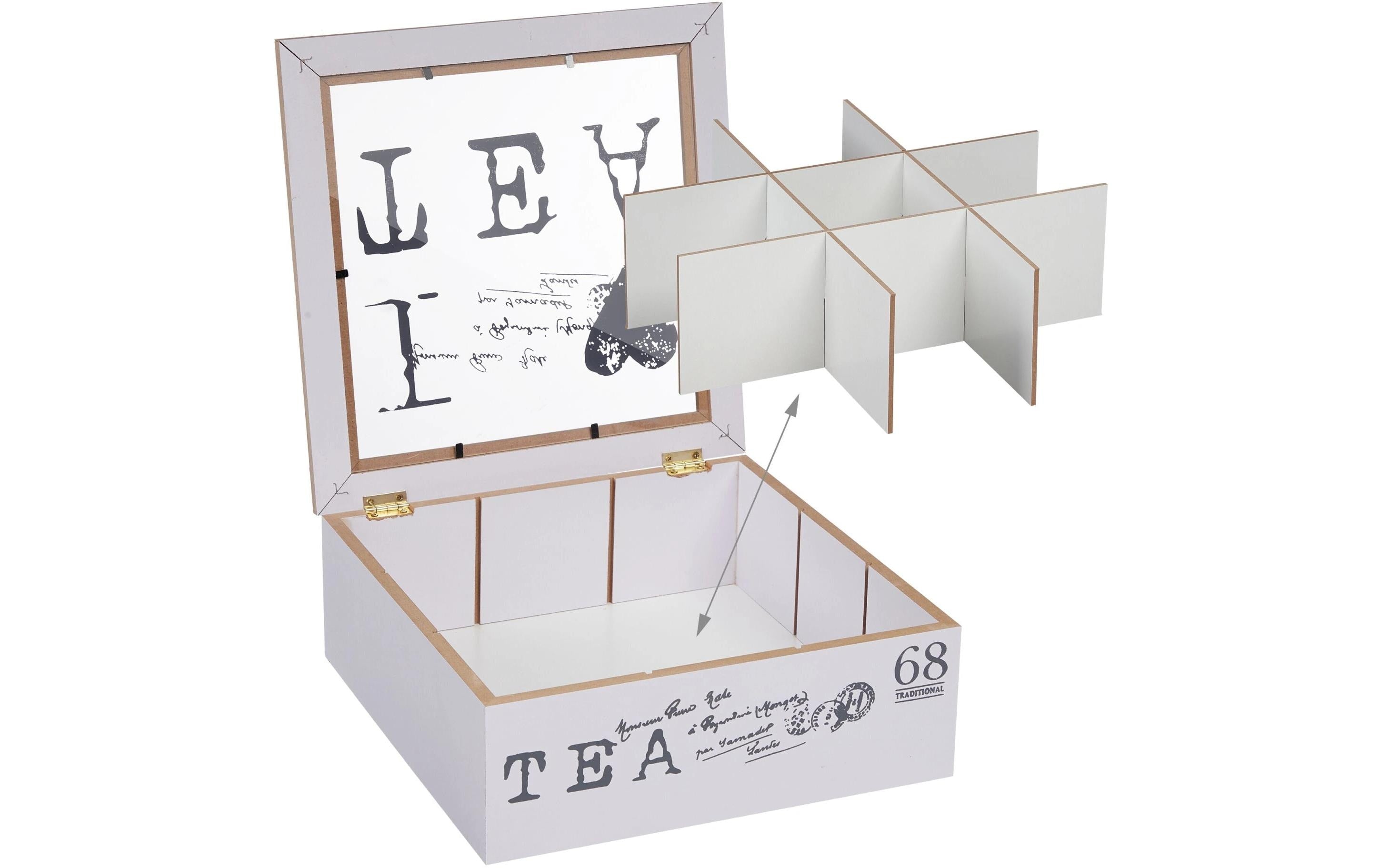 relaxdays Teebox Holz 9 Fächer weiss 9 x 25 x 25 cm