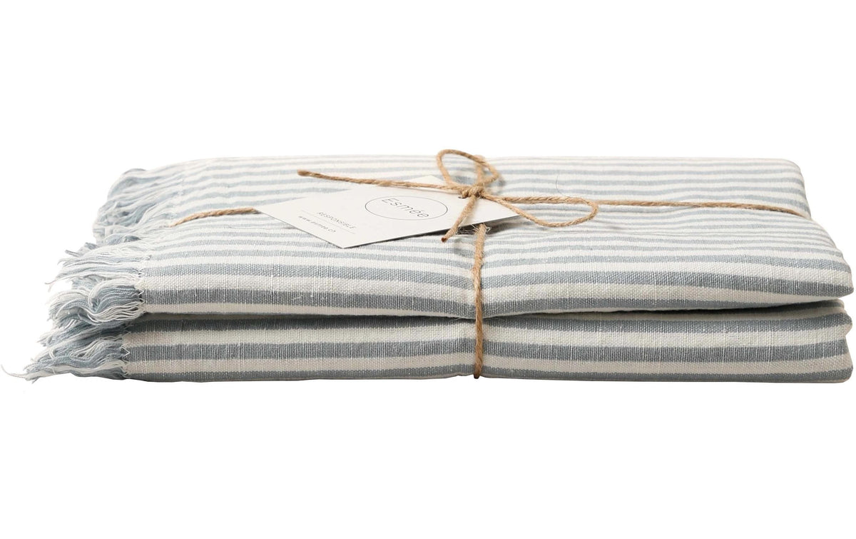Esmée Hamam und Strandtuch Sol 100x190 cm Blau-Weiss, 50% Bio Baumwolle & 50% Leinen