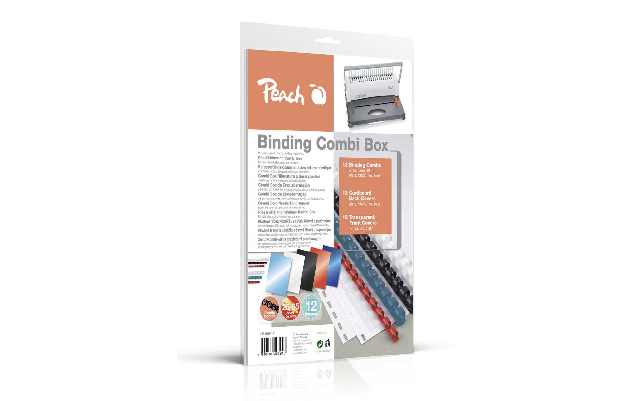 Peach Kombi Box für Plastikbindegeräte 12 Combs, 12 Front Covers, 12 Card Boards