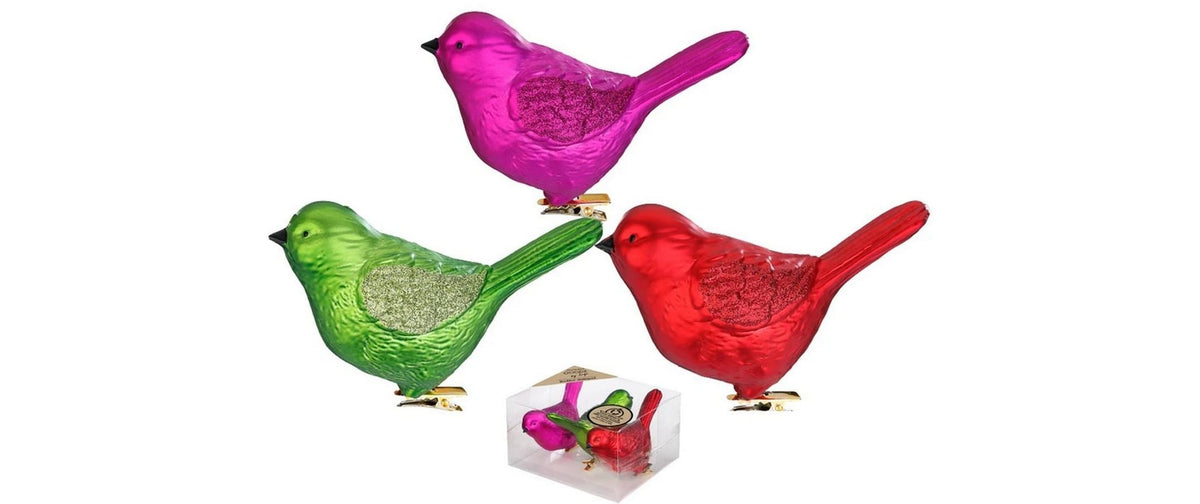 Inge Weihnachtskugel Mille Fiori Vogel 3 Stück, Kunststoff, 9 cm