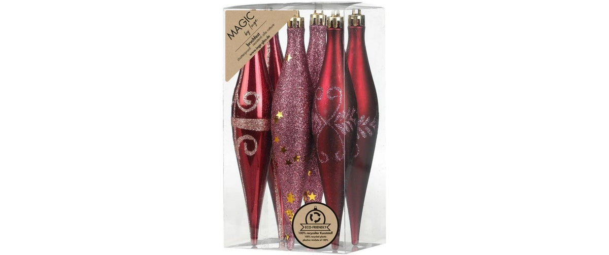 H&J Weihnachtskugel Bordeaux Red Olive 6 Stück, Kunststoff, 15 cm