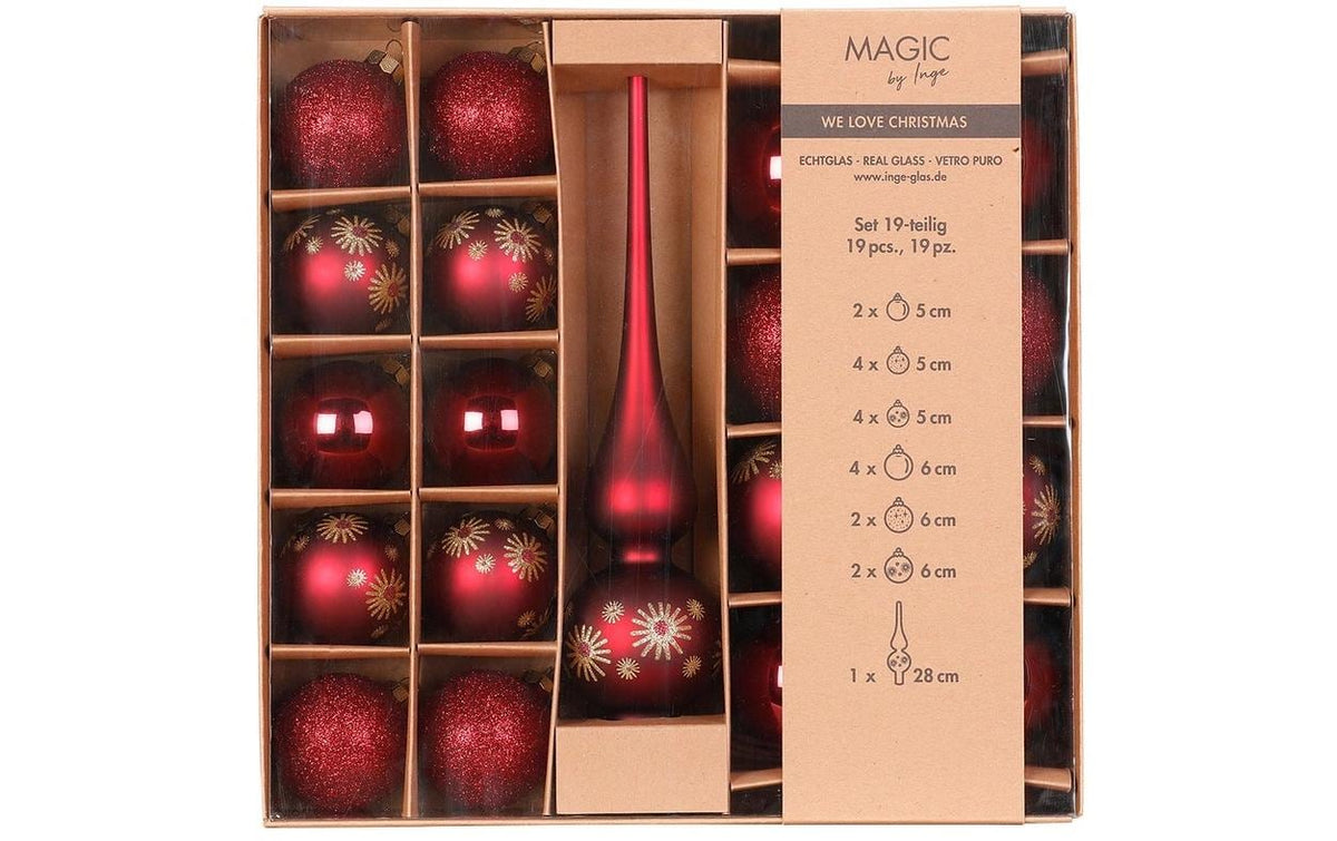 Inge Weihnachtskugel Vintage Rose mitSpitze 19 Stück, Glas, Kugeln D: 5 und 6 cm