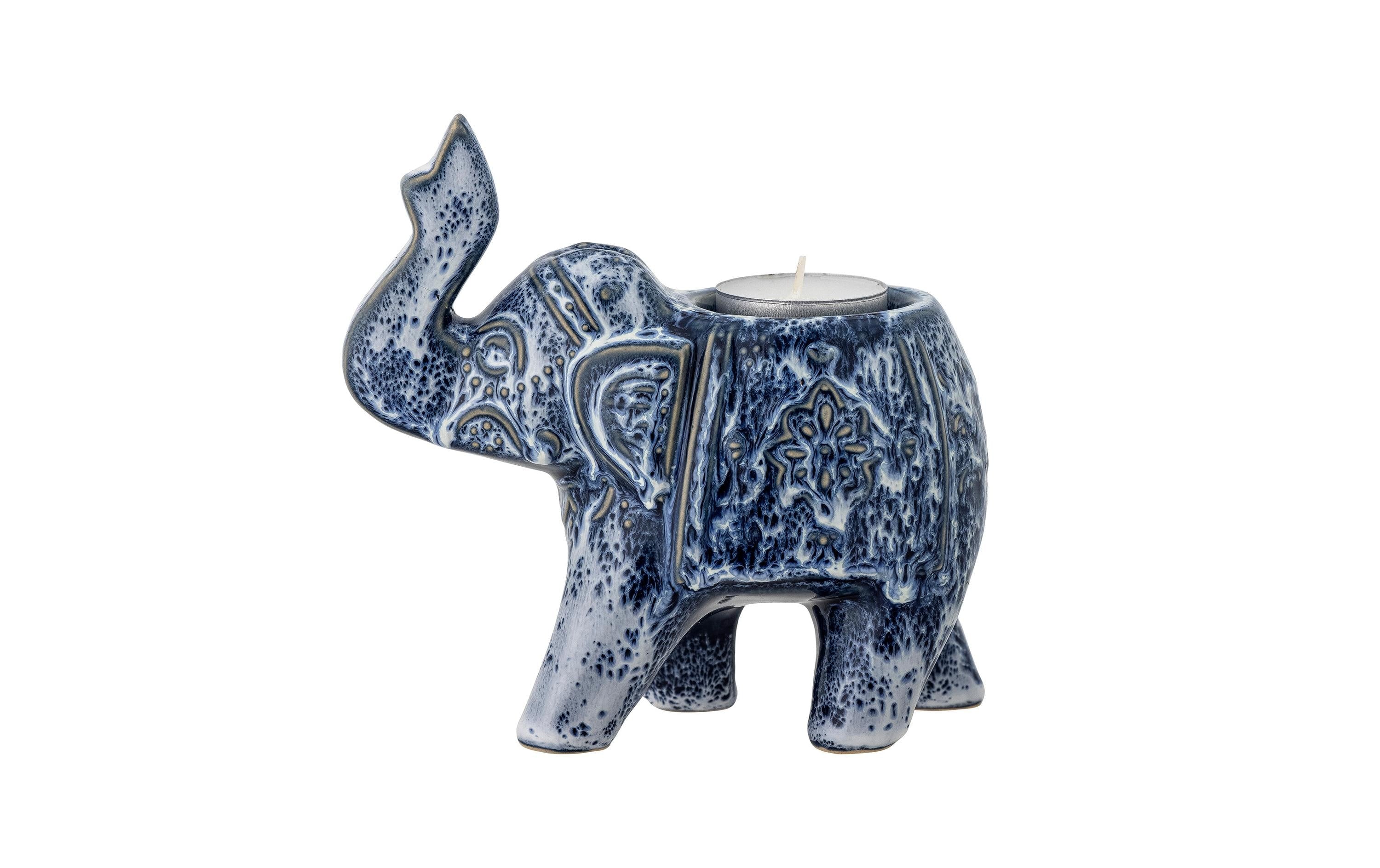 Bloomingville Oliphant Teelichthalter Blue L15xH8xB14.5 cm, Steingut