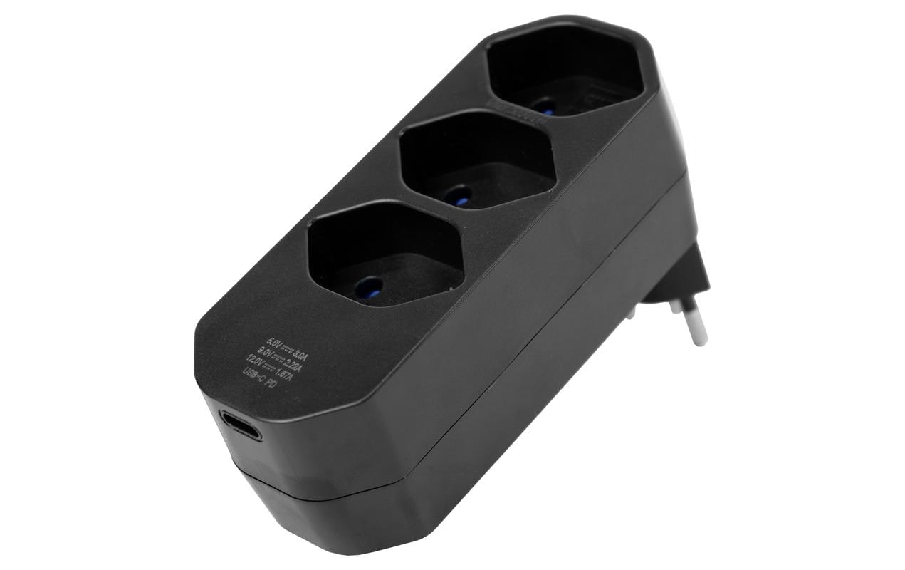 STEFFEN USB Mehrfachstecker 20W Manta drehbar 320°, schwarz