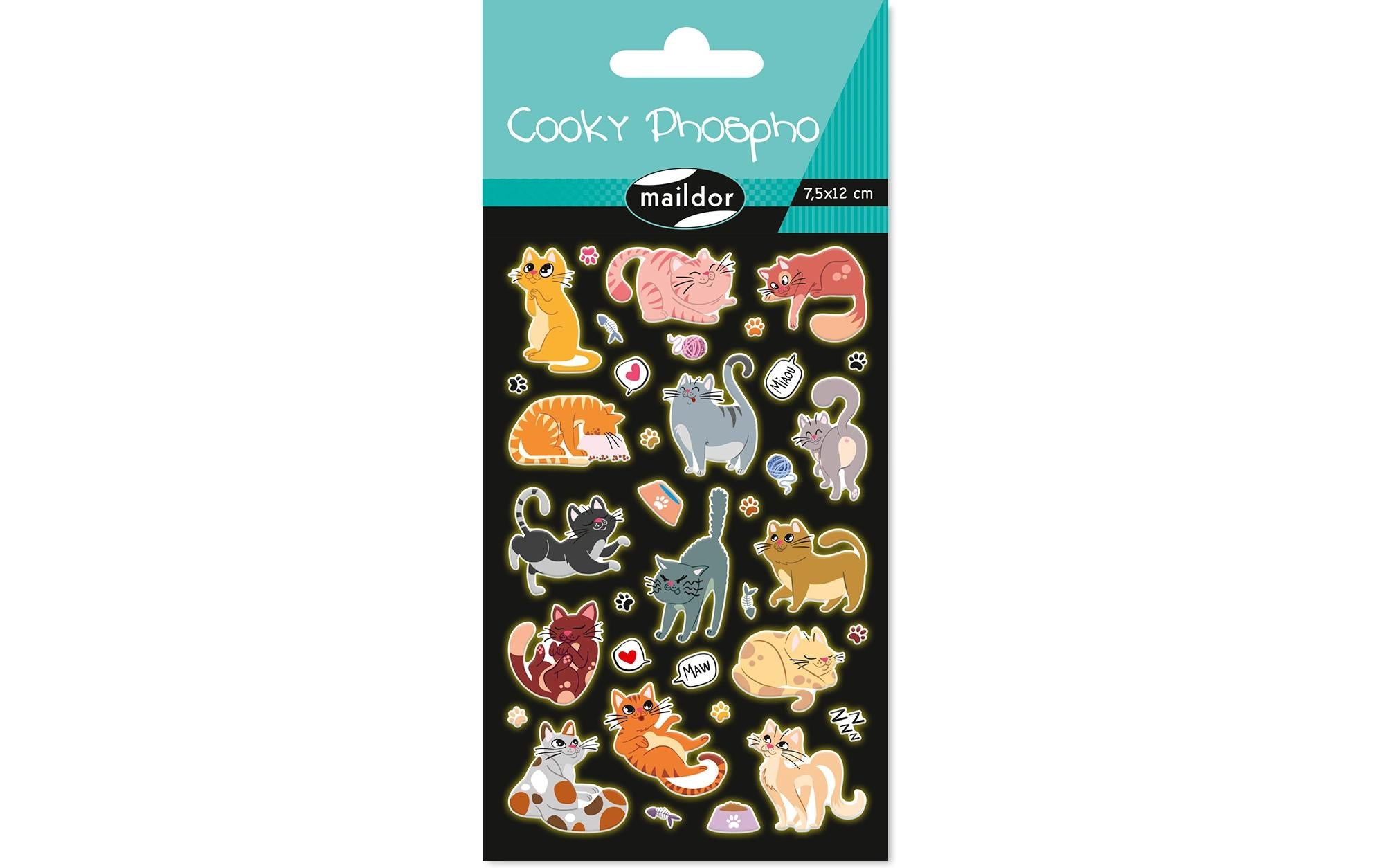 Clairefontaine Sticker Cooky Phospho Katzen 1 Stickerbogen, 7.5 x 12 cm