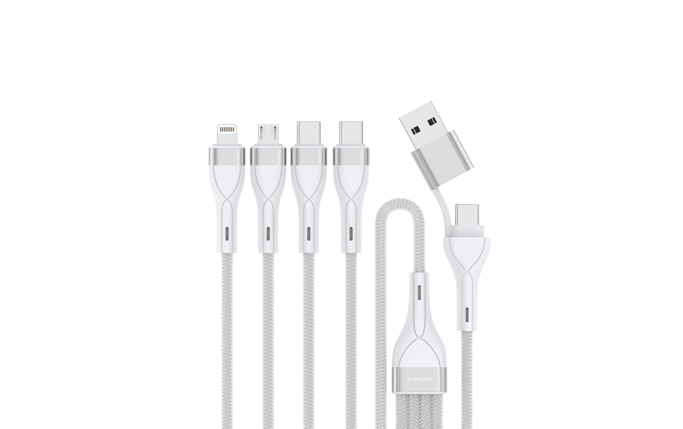 4smarts USB-C/A Multikabel 4 in 2 Ladekabel 1.2m, weiss