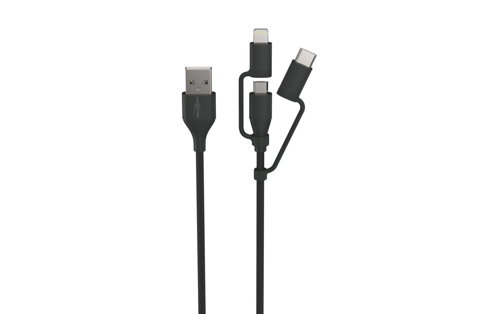 Ansmann Multi Daten und Ladekabel USB 3 in 1 Micro, Lightning, Typ C 120cm