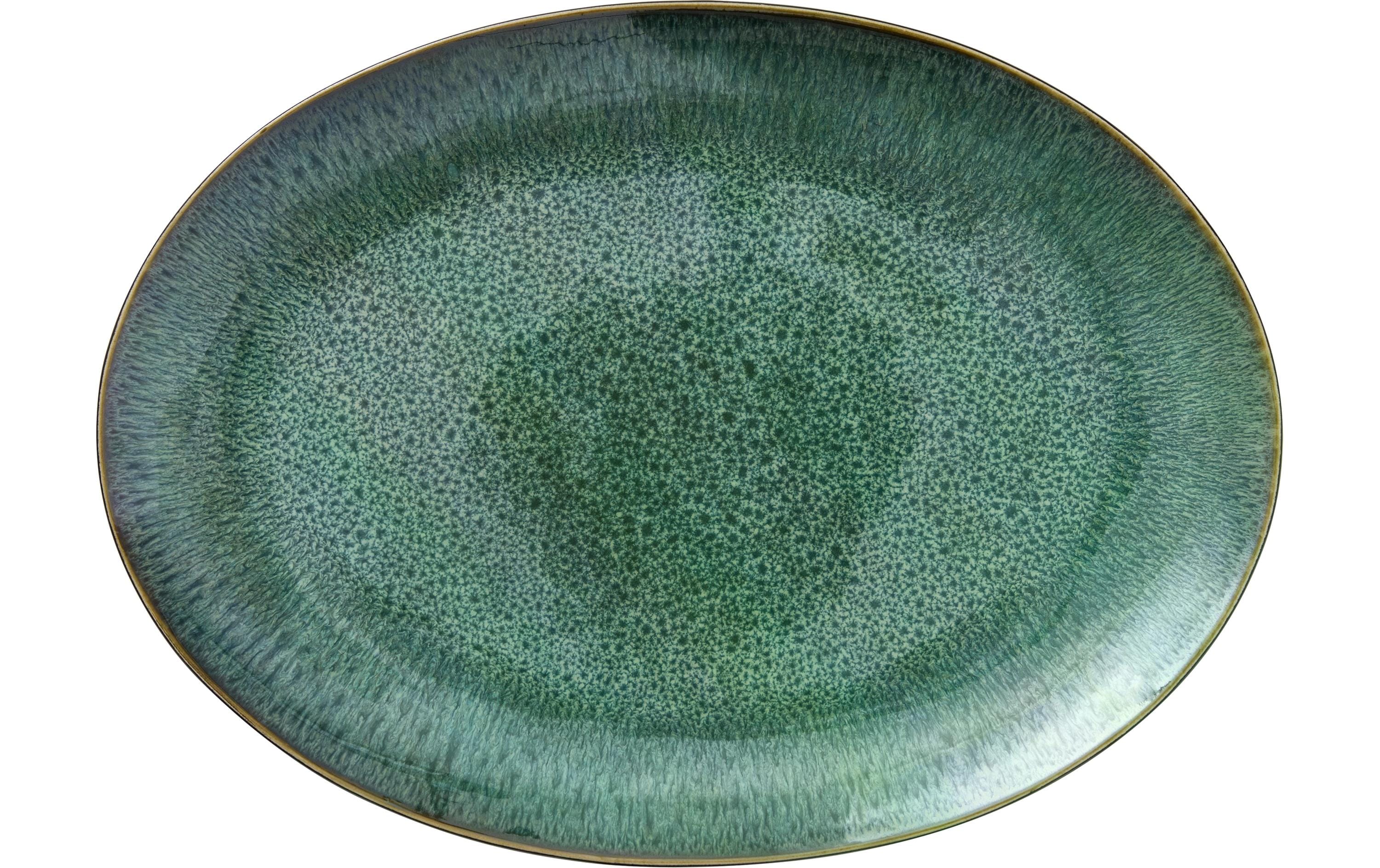 Bitz Schale 45x35 cm, Schwarz-Grün 1 Stück, Oval, Steingut