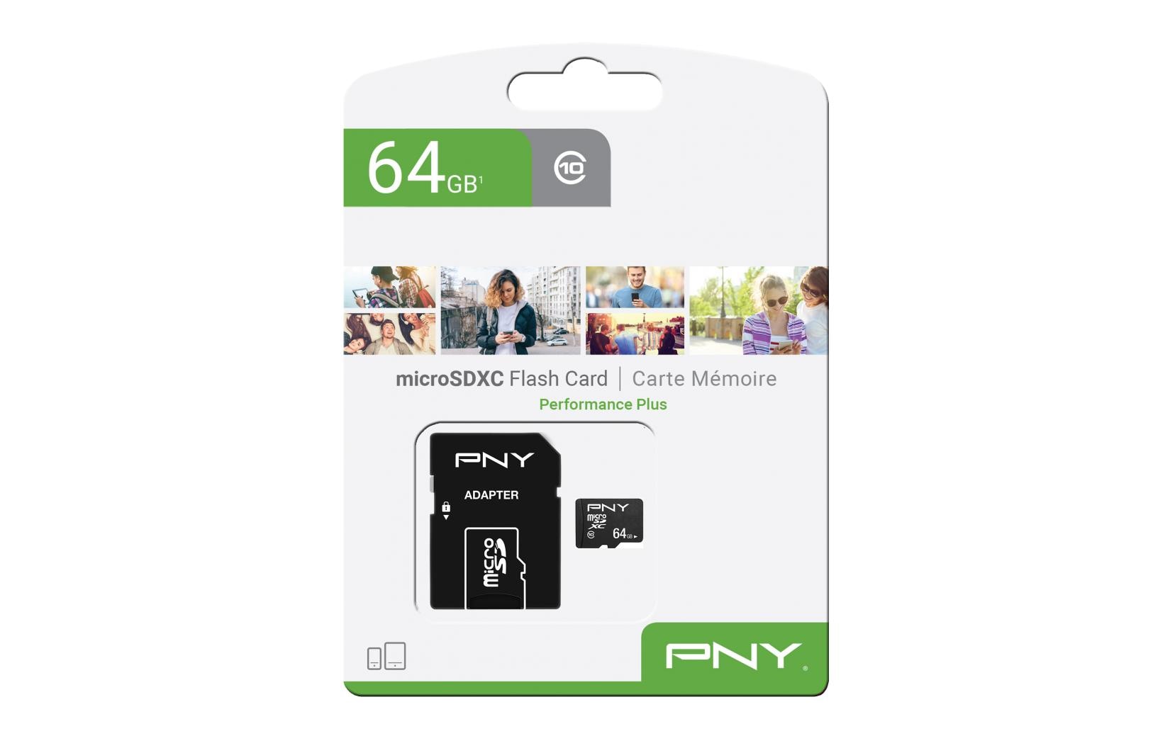 PNY microSDXC Card Perf Plus 64GB inkl. SD-Adapter, Schreiben: min. 10MB/s