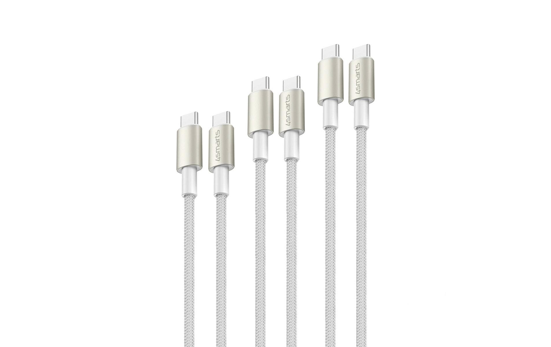 4smarts USB-C Kabel 3er Set 0.5m/1.5m/3m, weiss/silber