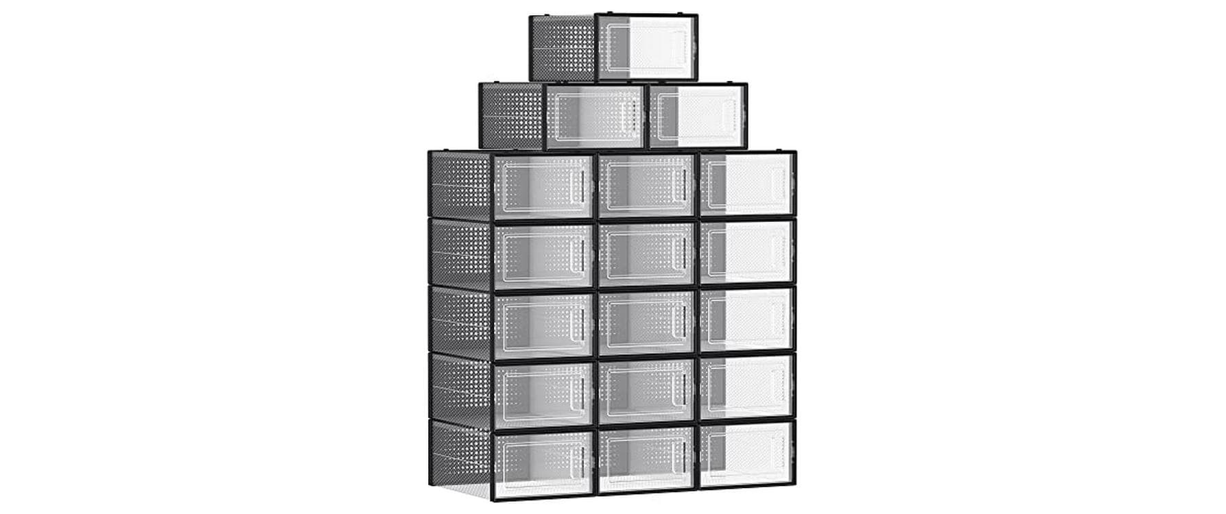 Songmics Schuhboxen stapelbar, 18er Set Transparent, PP,PS, Grösse Box,33x23x14cm
