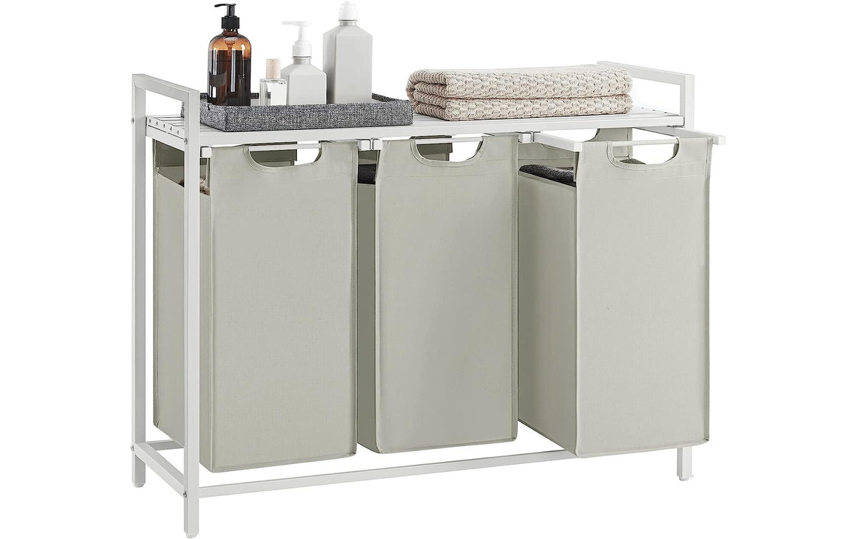 Vasagle Wäschekorb mit Ablage Weiss, 3x 38L 92.5x33x72 cm (LxBxH), Traglast untersch.