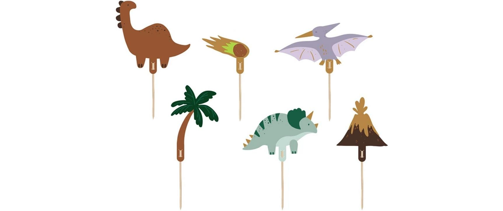 Partydeco Caketopper Dinosaurier mix, 8-12 cm, 6 Stück
