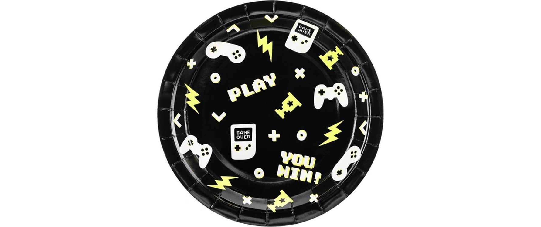 Partydeco Teller Game schwarz, 23 cm, 6 Stück