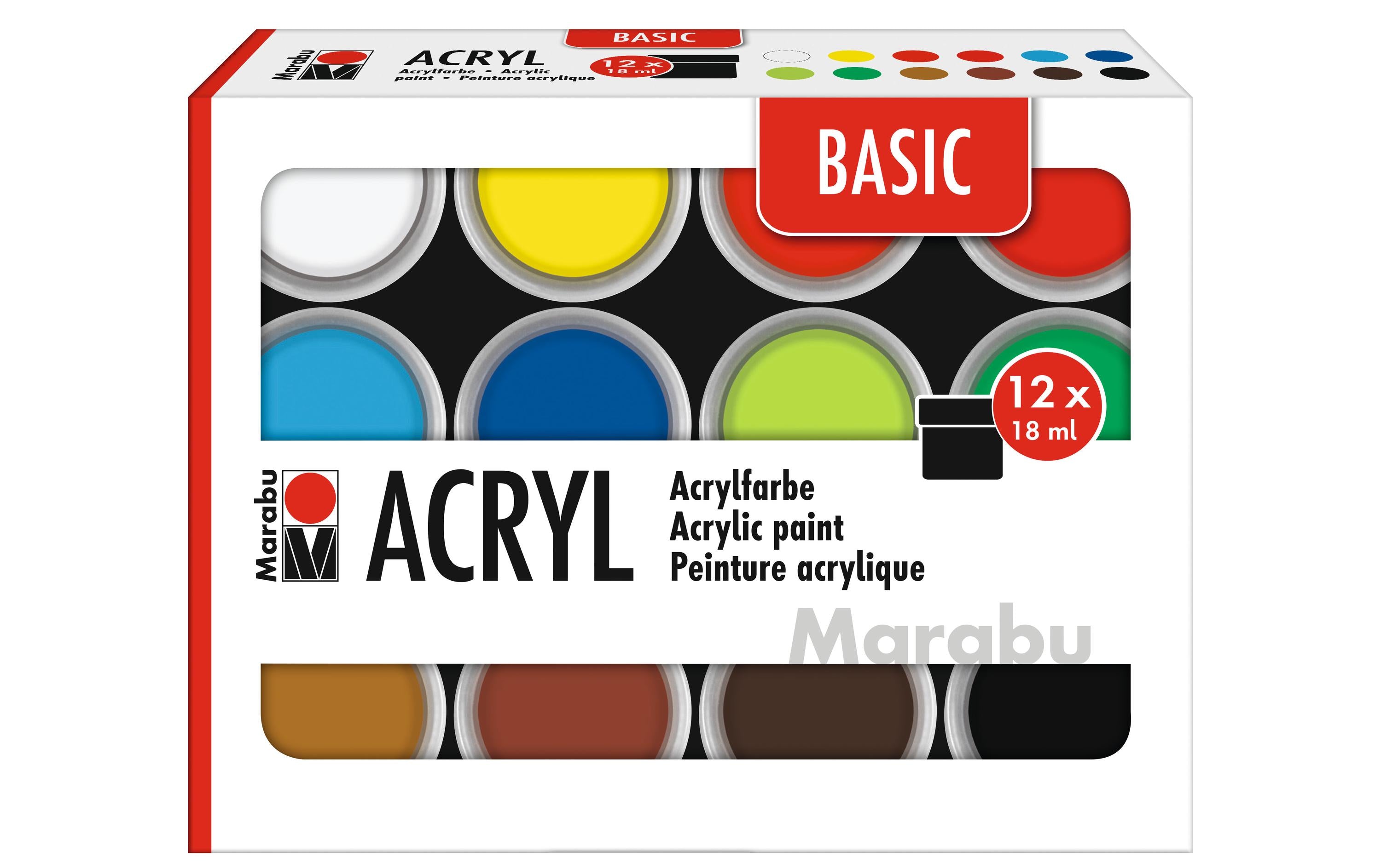 Marabu Acrylfarbe Set Basic 12 x 18 ml