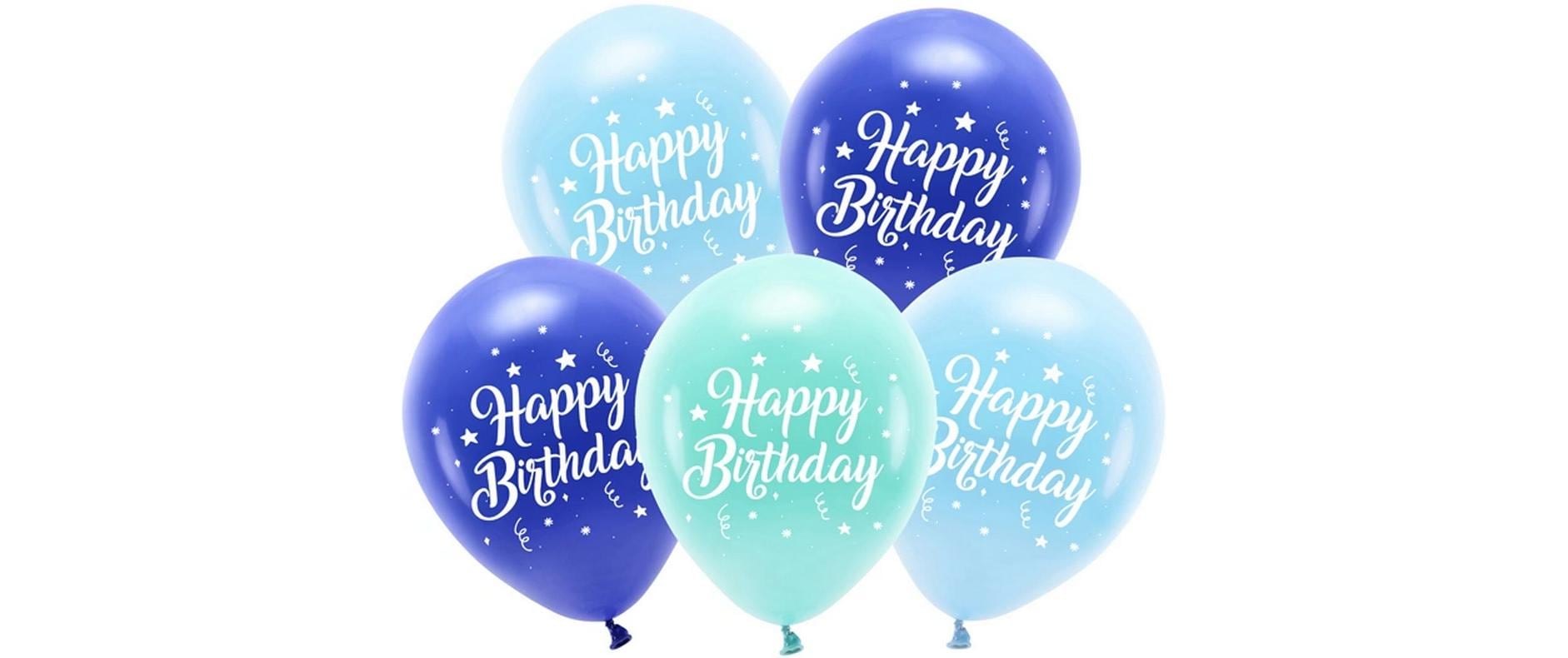 Partydeco Ballon Happy Birthday blau, 26 cm, 5 Stk