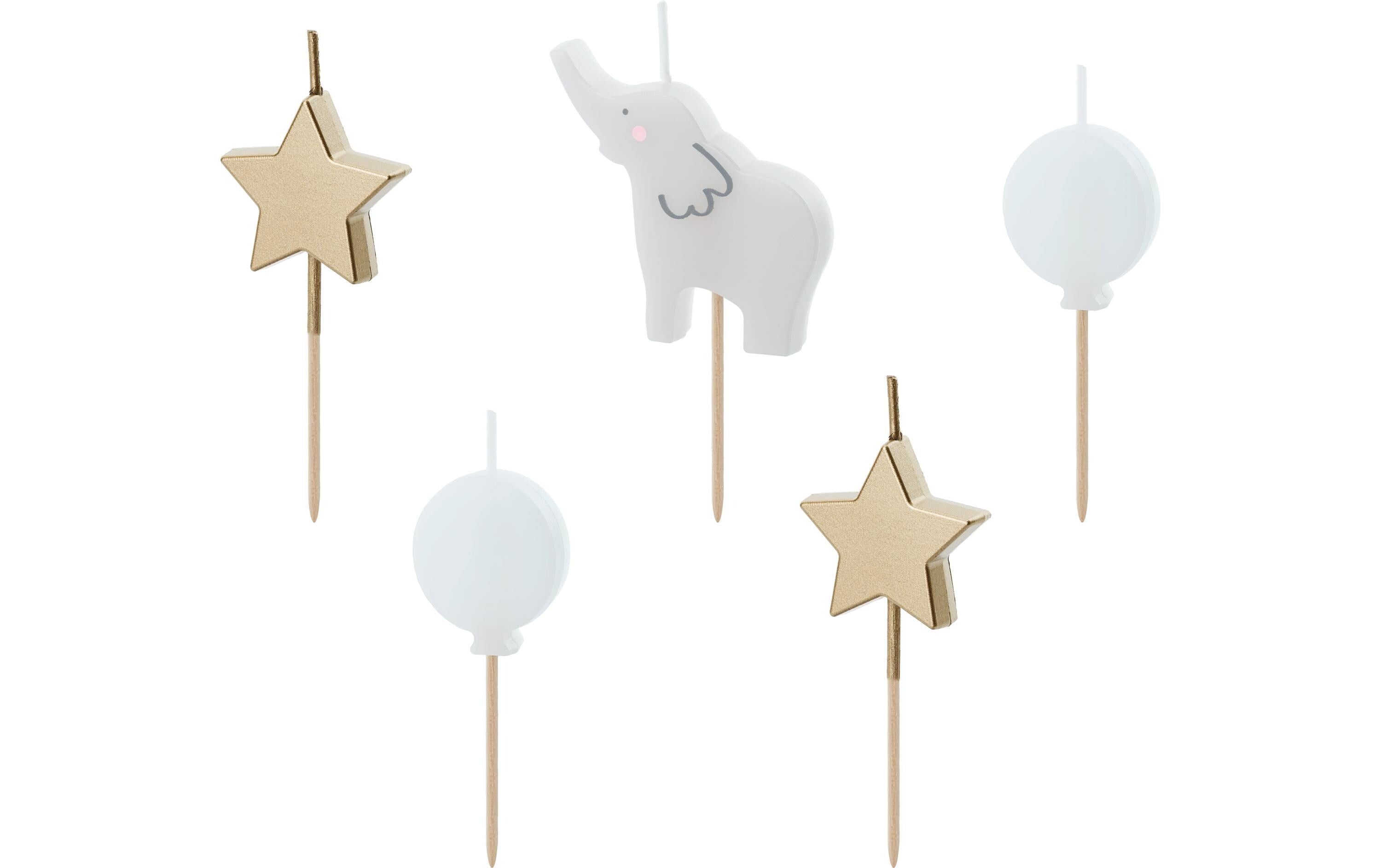 Partydeco Geburtstagskerzen Elefant 3-5 cm, 5 Stück