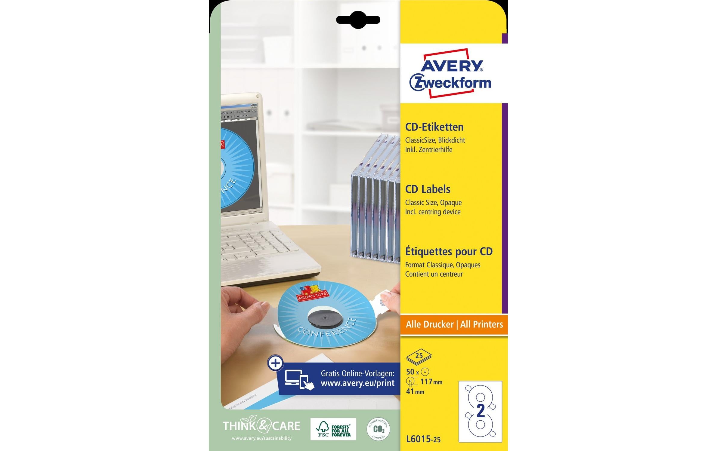 Avery Zweckform CD-Etiketten Packung zu 25 Blatt / 50 Etiketten