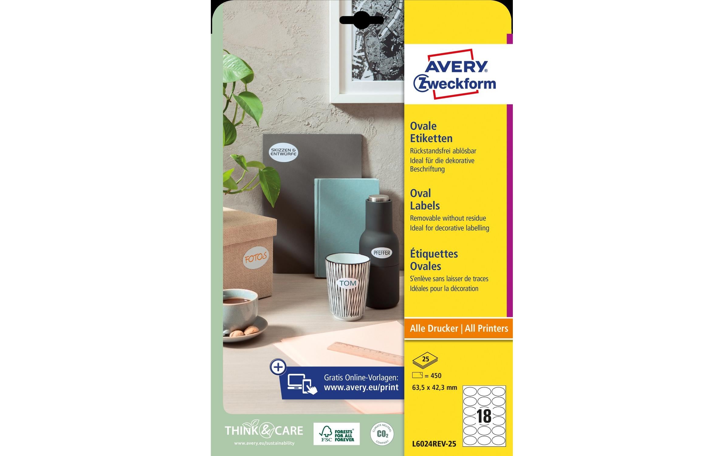 Avery Zweckform Etiketten oval 63.5 x 42.3 mm, umrandet