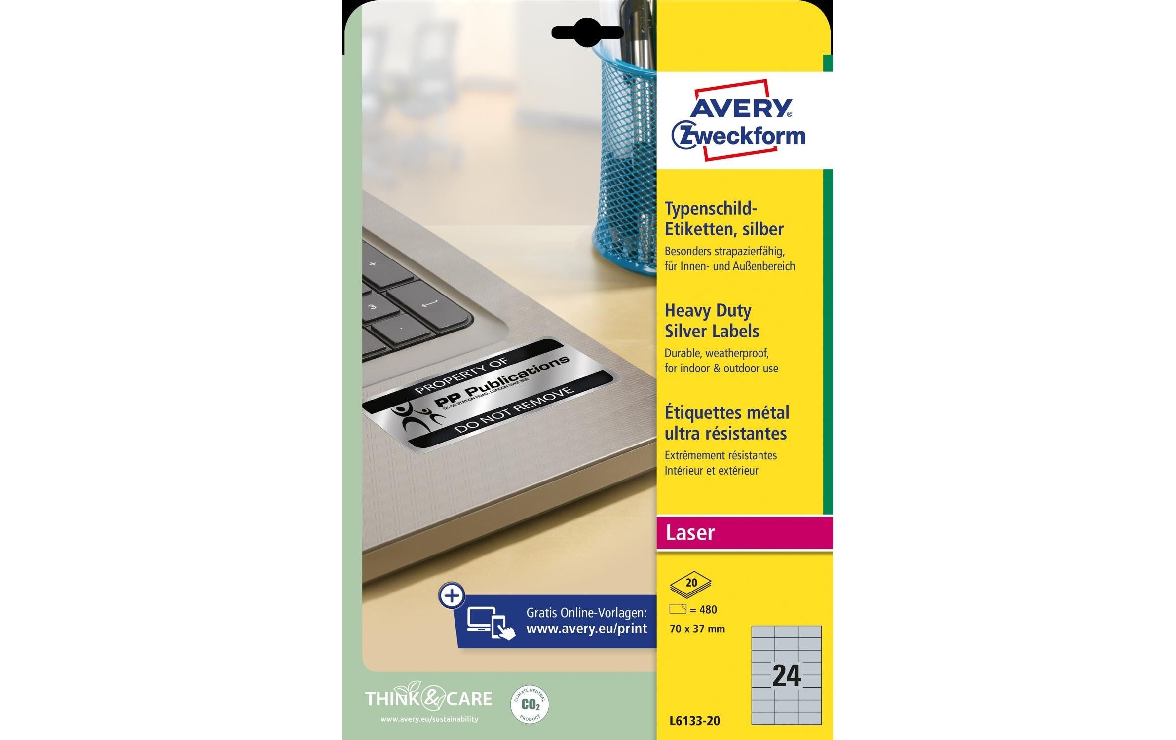 AZ Laser-Etiketten Typenschild, 20 Stk 70 x 37 mm