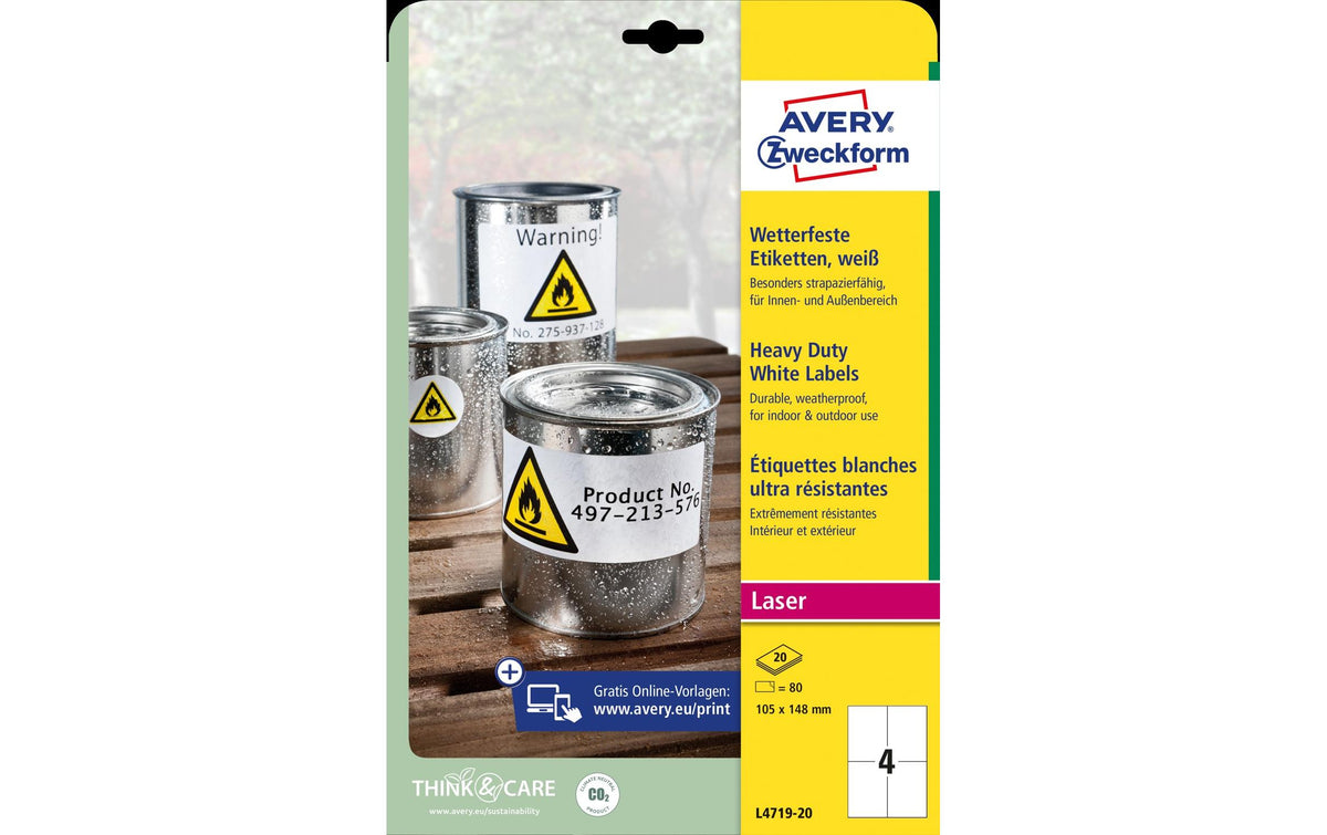 AZ Wetterfeste-Etiketten, weiss, 20 Blatt 105 x 148 mm, 20 Stk.