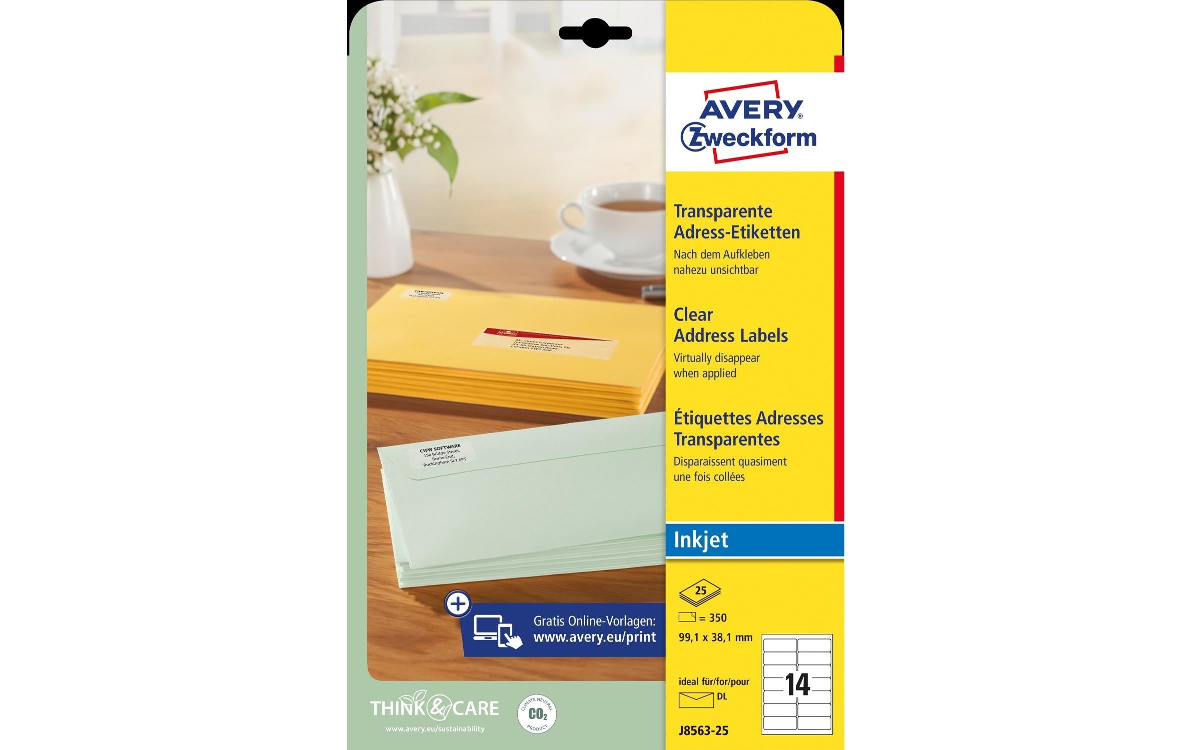 AZ InkJet-Etiketten transparent, 350 Stk 99,1 x 38,1 mm, Webstamp