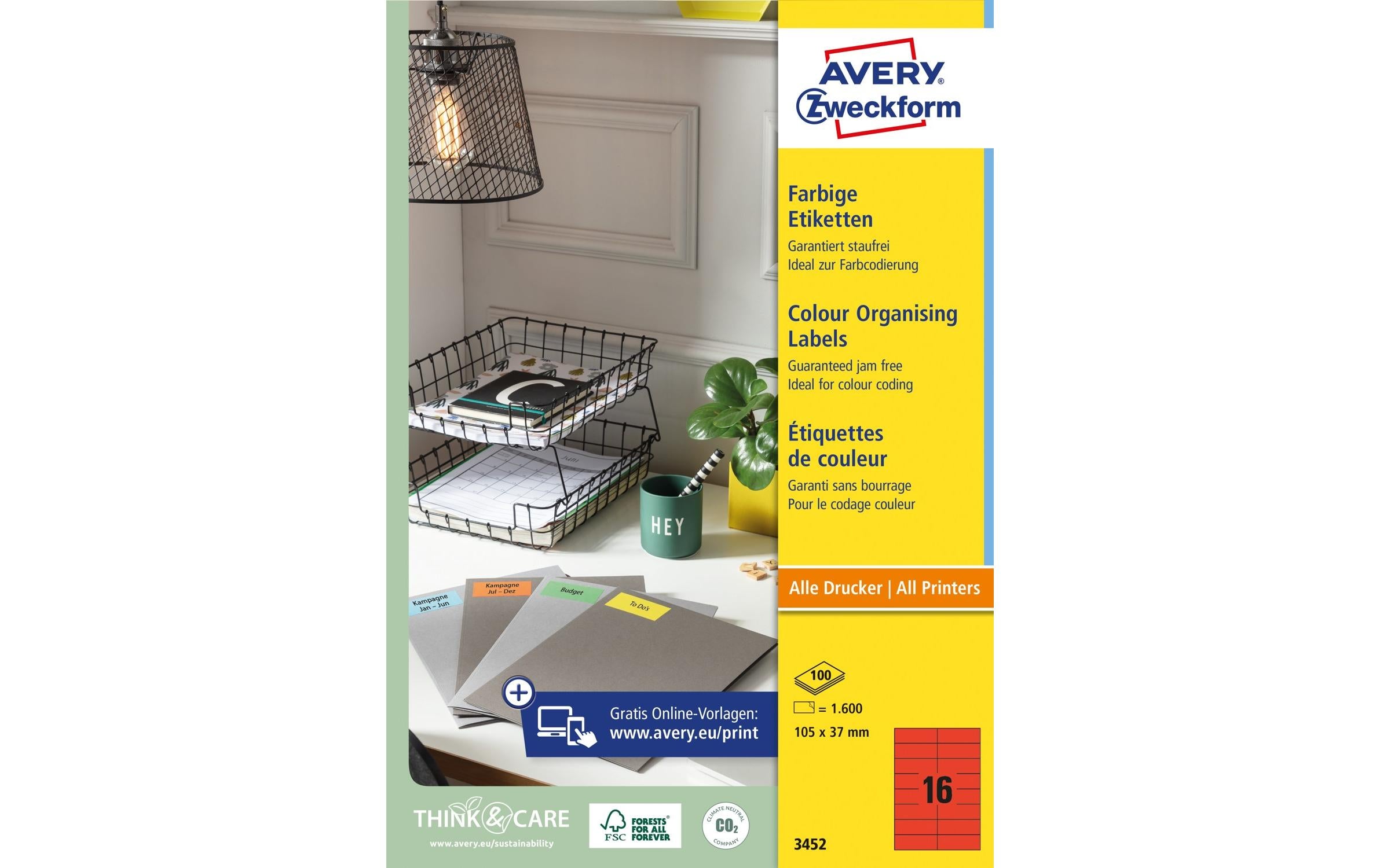 AZ Universal-Etiketten farbig, 1600 Stk 105,0 x 37,0 mm, rot