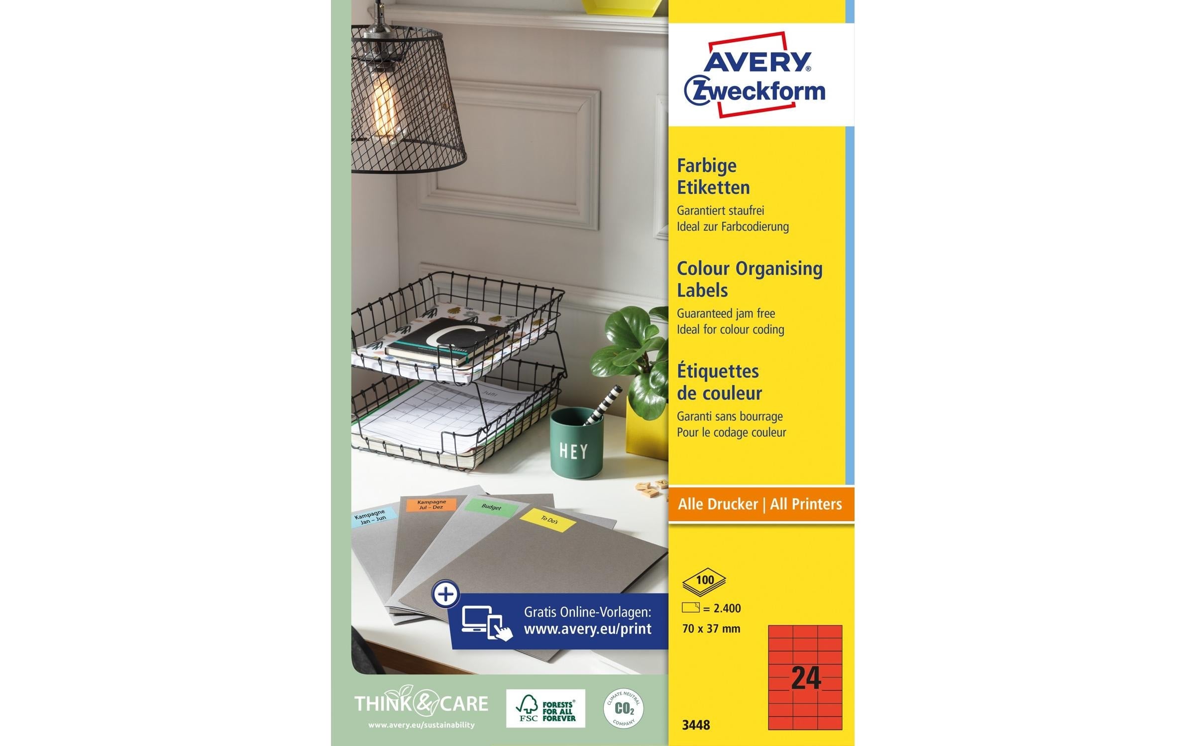AZ Universal-Etiketten farbig, 2400 Stk 70,0 x 37,0 mm, rot