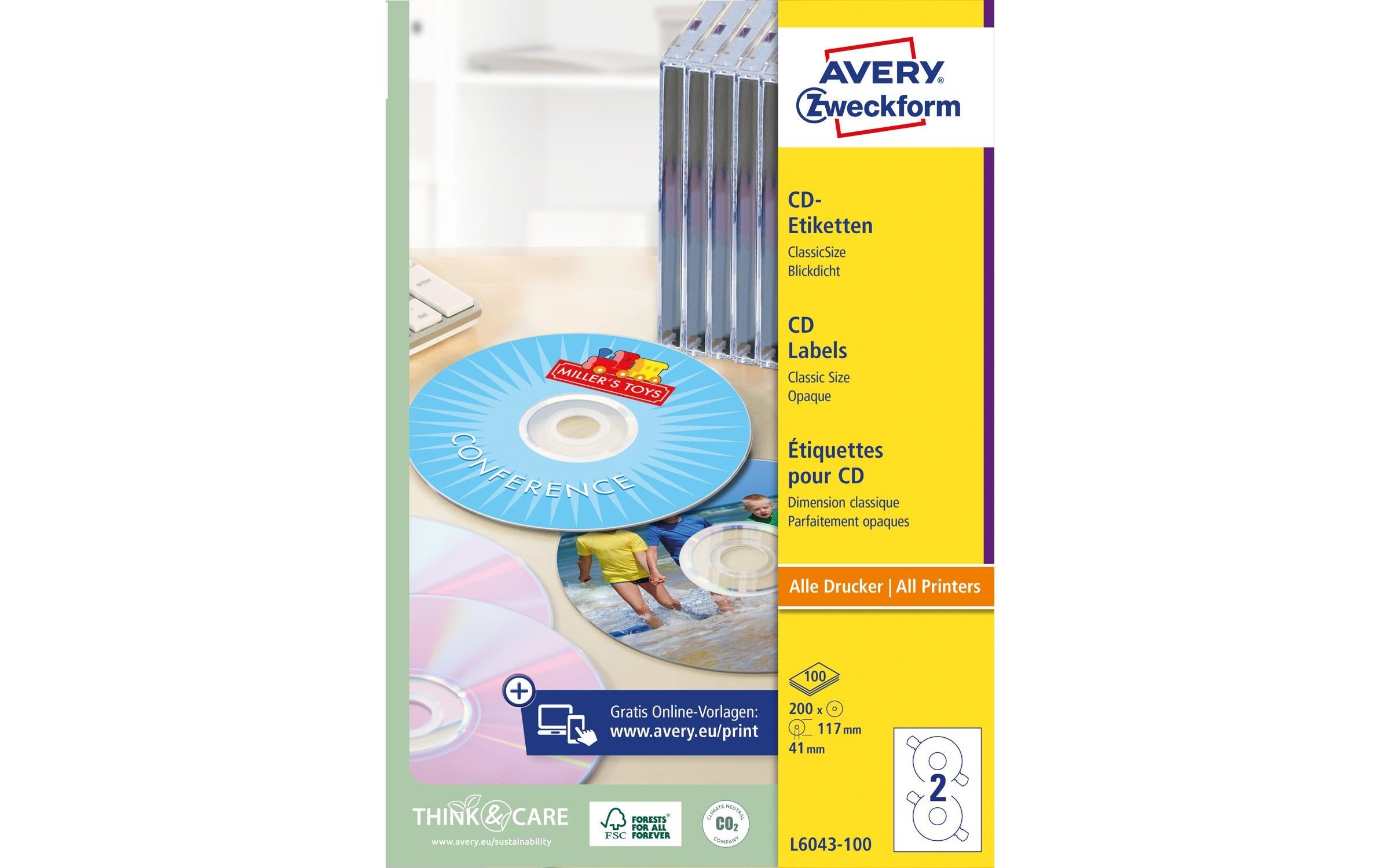 Avery Zweckform CD-Etiketten Packung zu 100 Blatt / 200 Etiketten