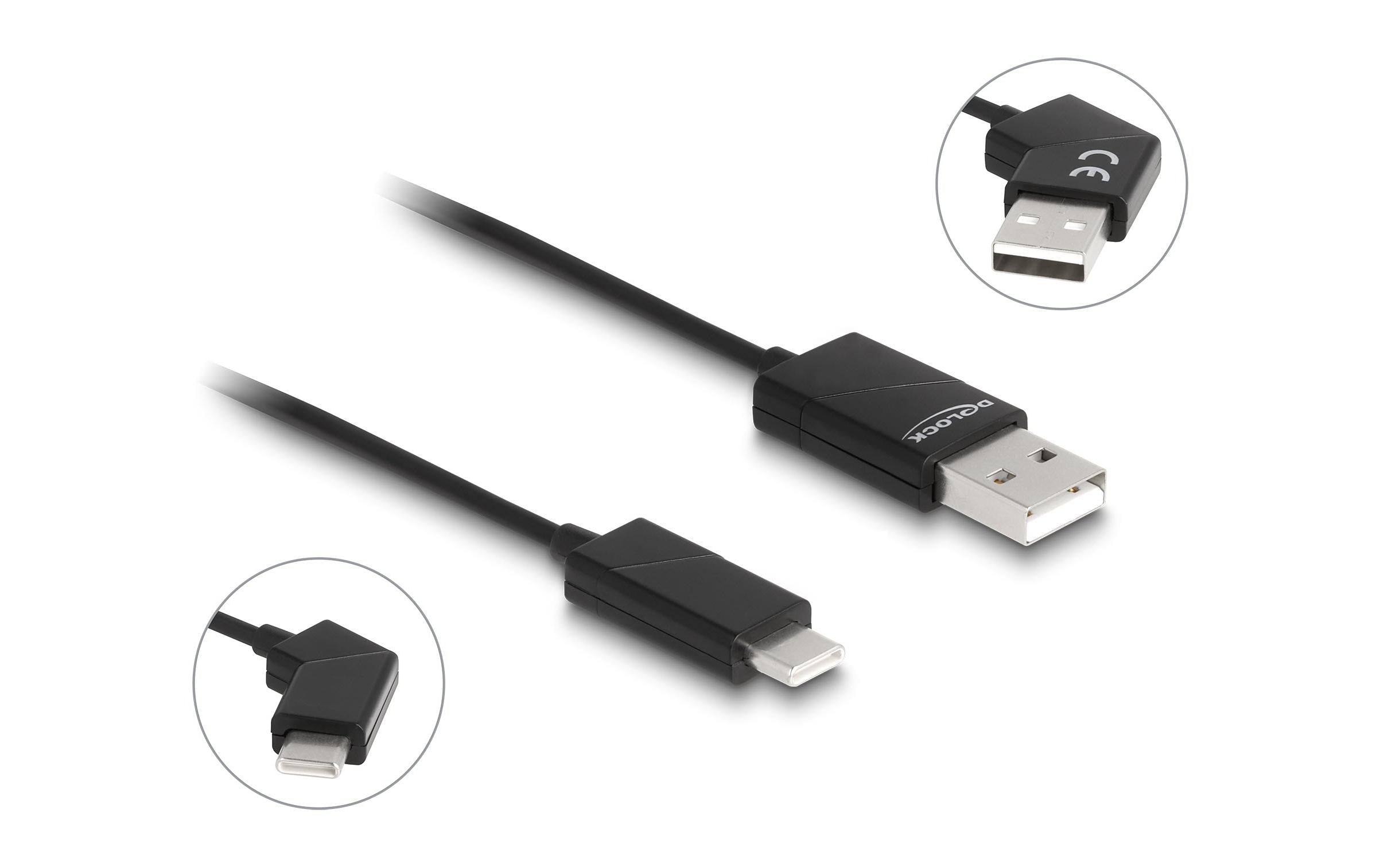 Delock USB2.0 Kabel Typ-A zu Typ-C, schwarz Stecker/Stecker, drehbar, 1.2m