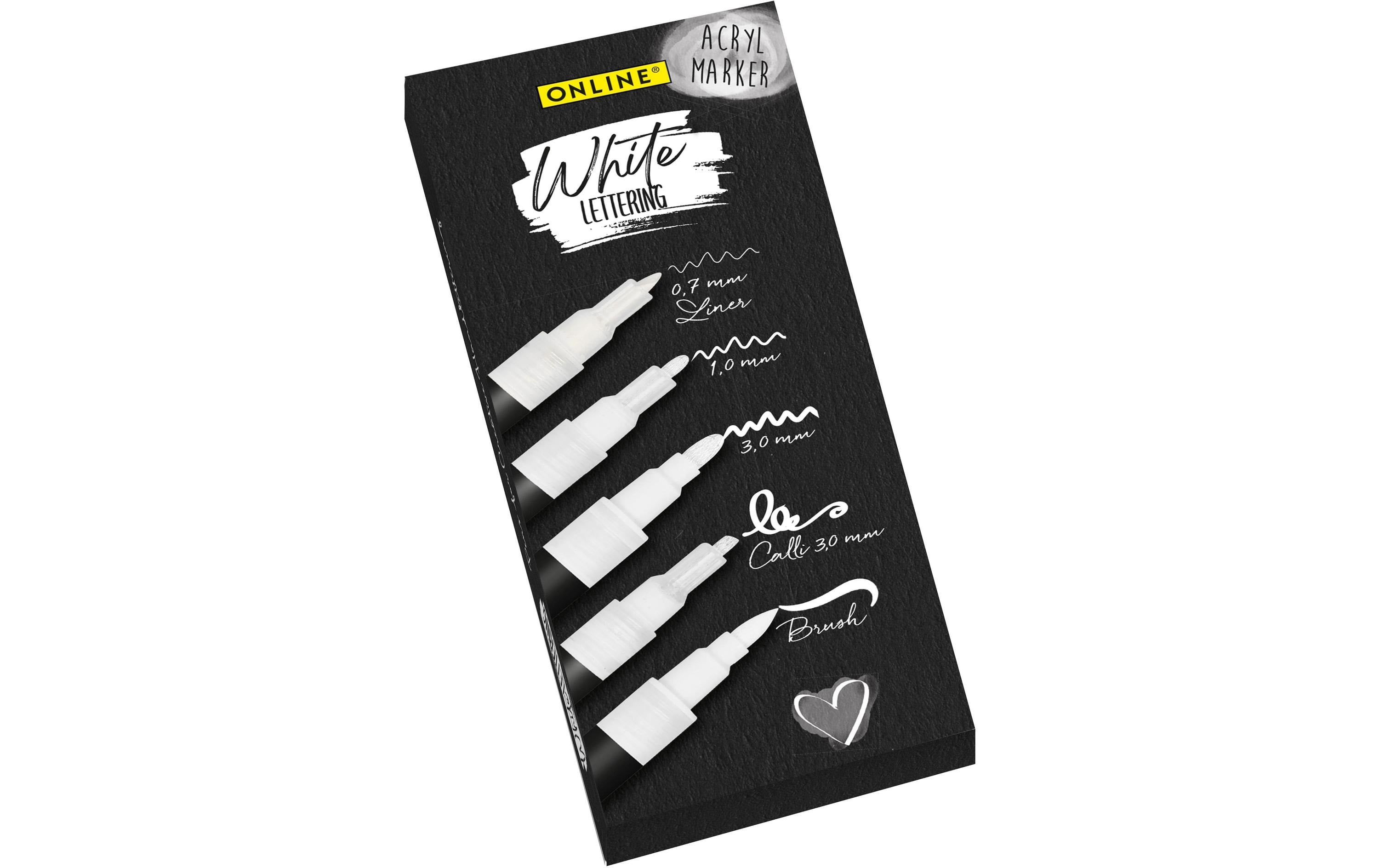 Online Lettering Set weiss 5er Set, div. Strichstärken