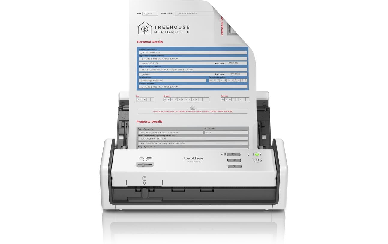 Brother ADS-1300, USB 3.0, 1200x1200 dpi ADF für 20 Blatt, 25ppm Farbe