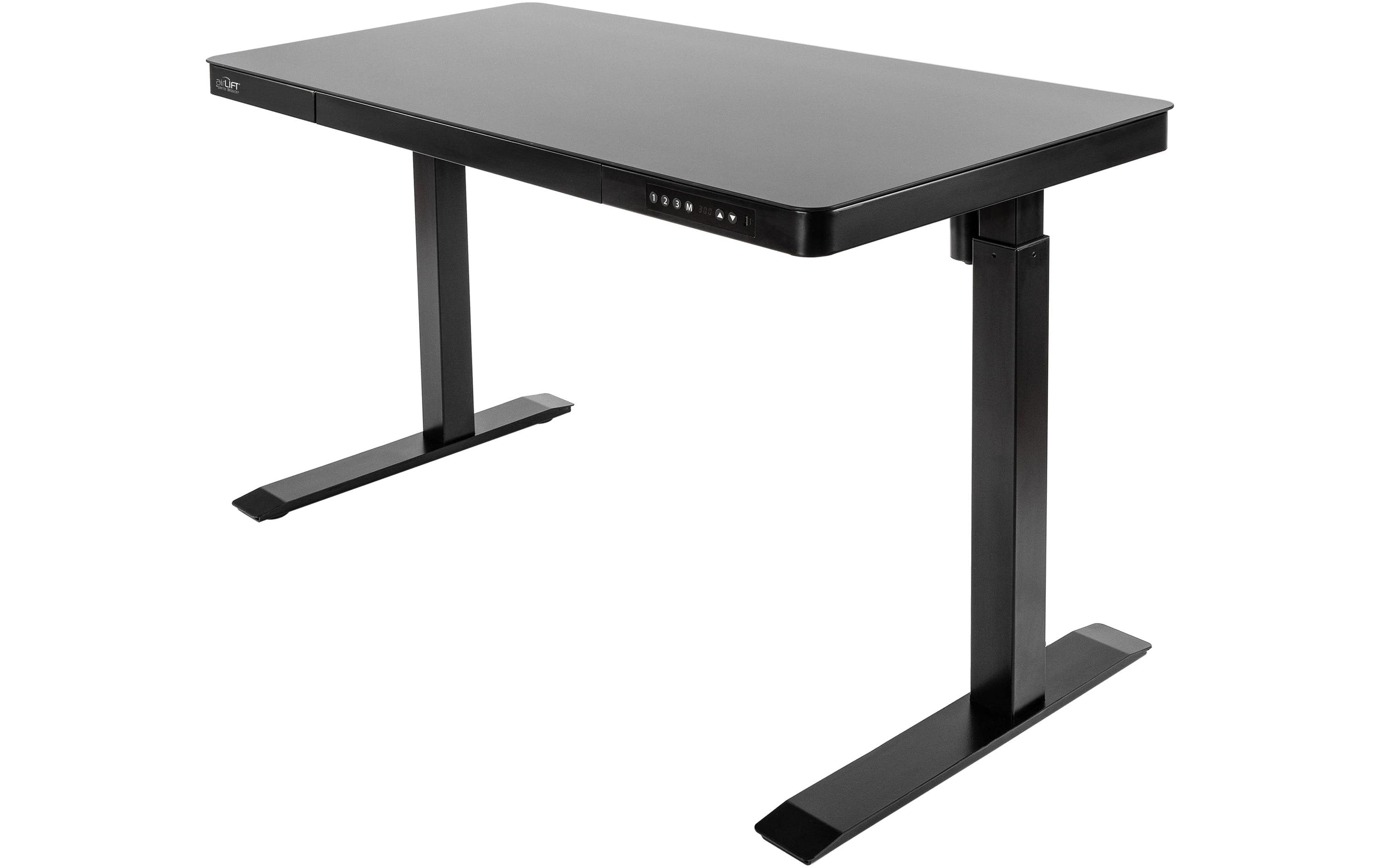 seville classics Airlift schwarz USB-C mit Glas Tischplatte 1.2 x 0.6 m