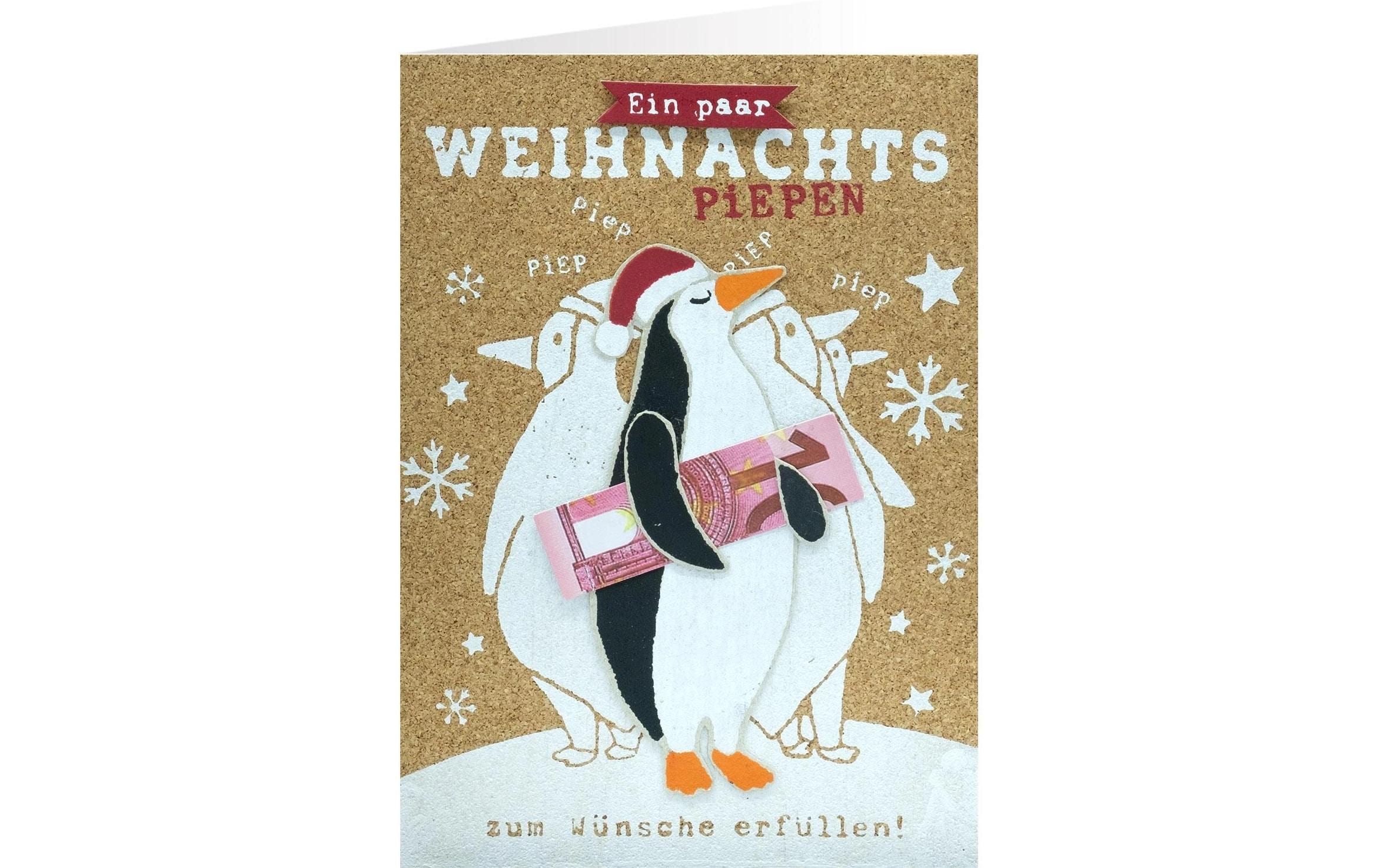 Sheepworld Weihnachtskarte Kork Pinguine Grösse 11 x 16 cm, mit Couvert, 1 Stk
