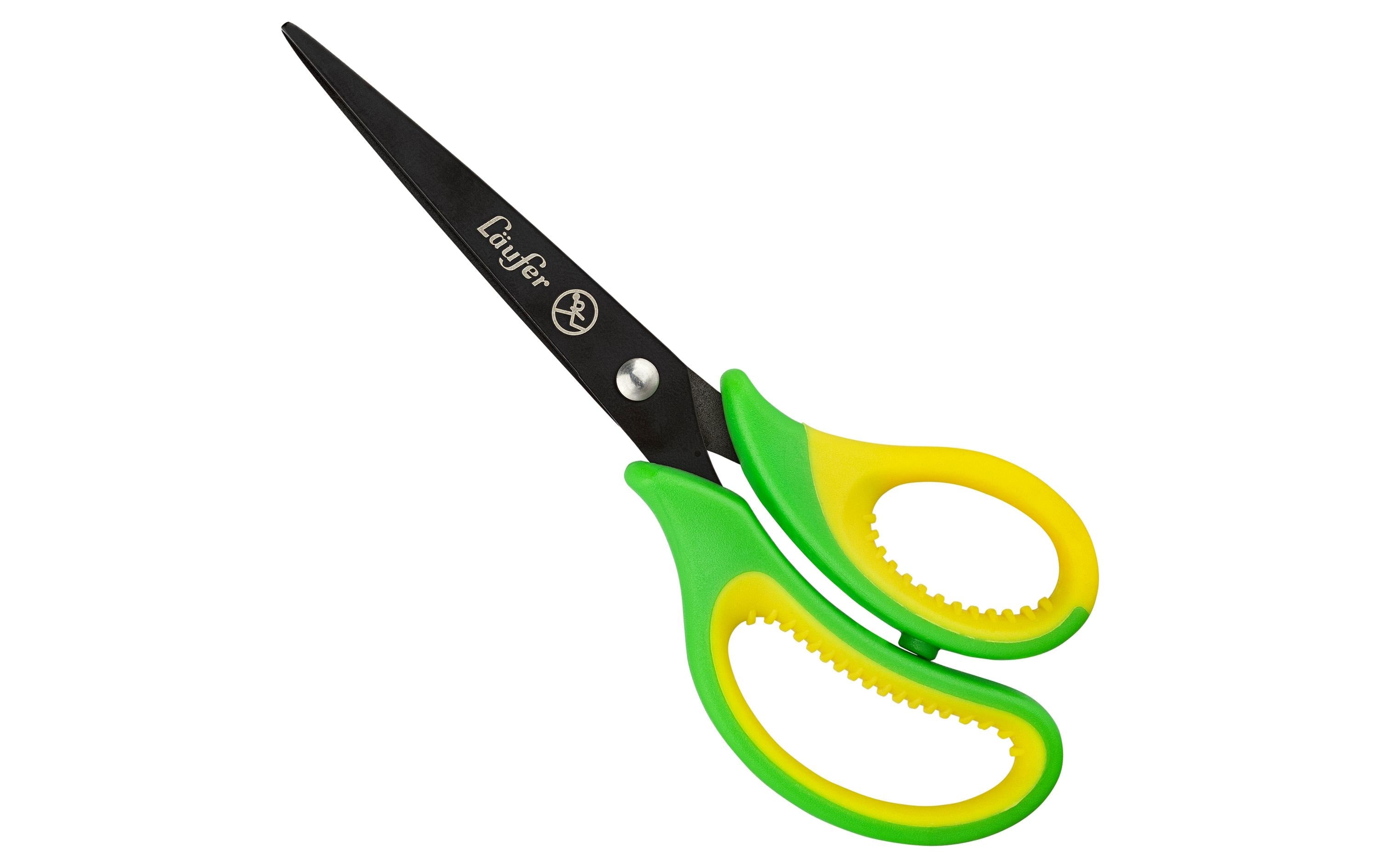 Läufer ergonomische Schul-/ Bastelschere 15cm, spitz, Grün/Gelb, Linkshänder