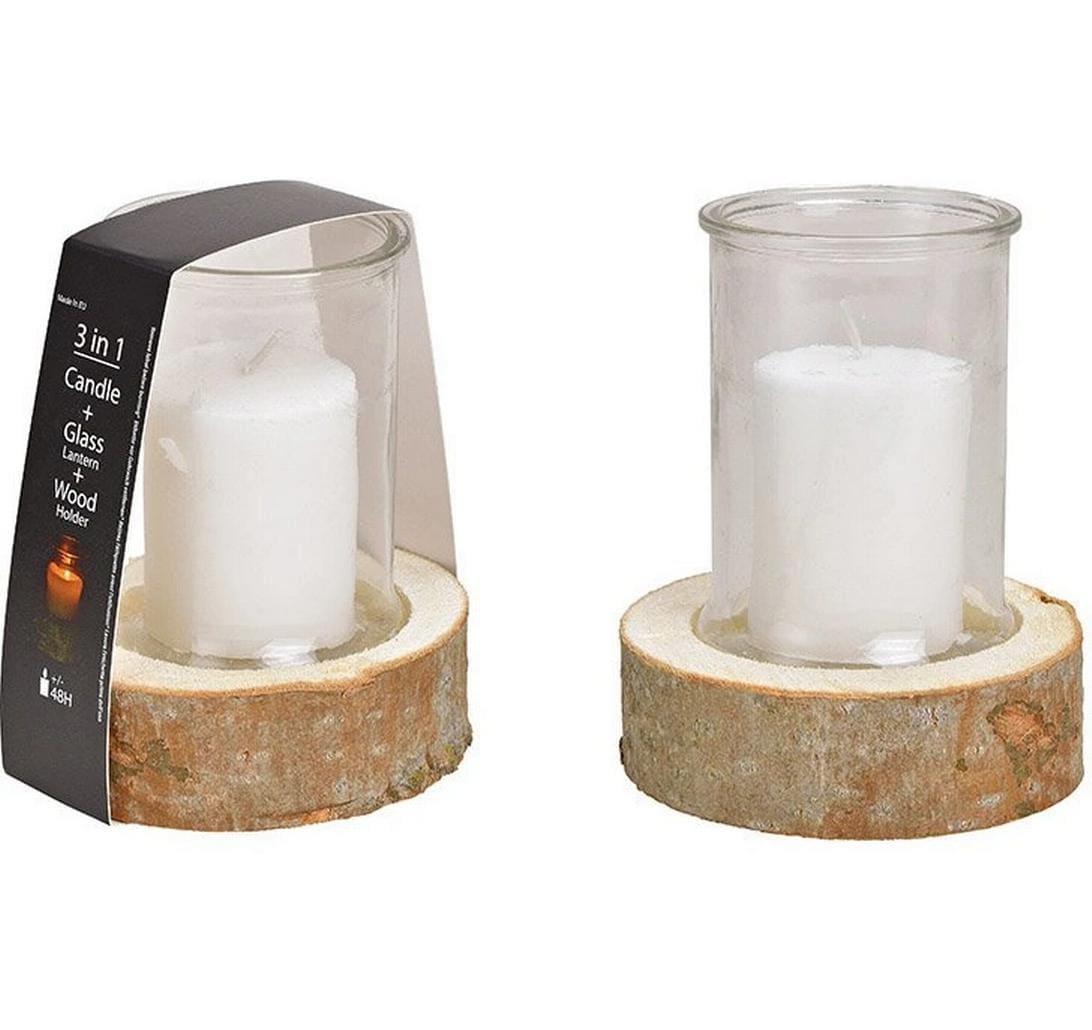 G. Wurm Windlicht mit Holzsockel Holz/Glas, 14x18x14cm
