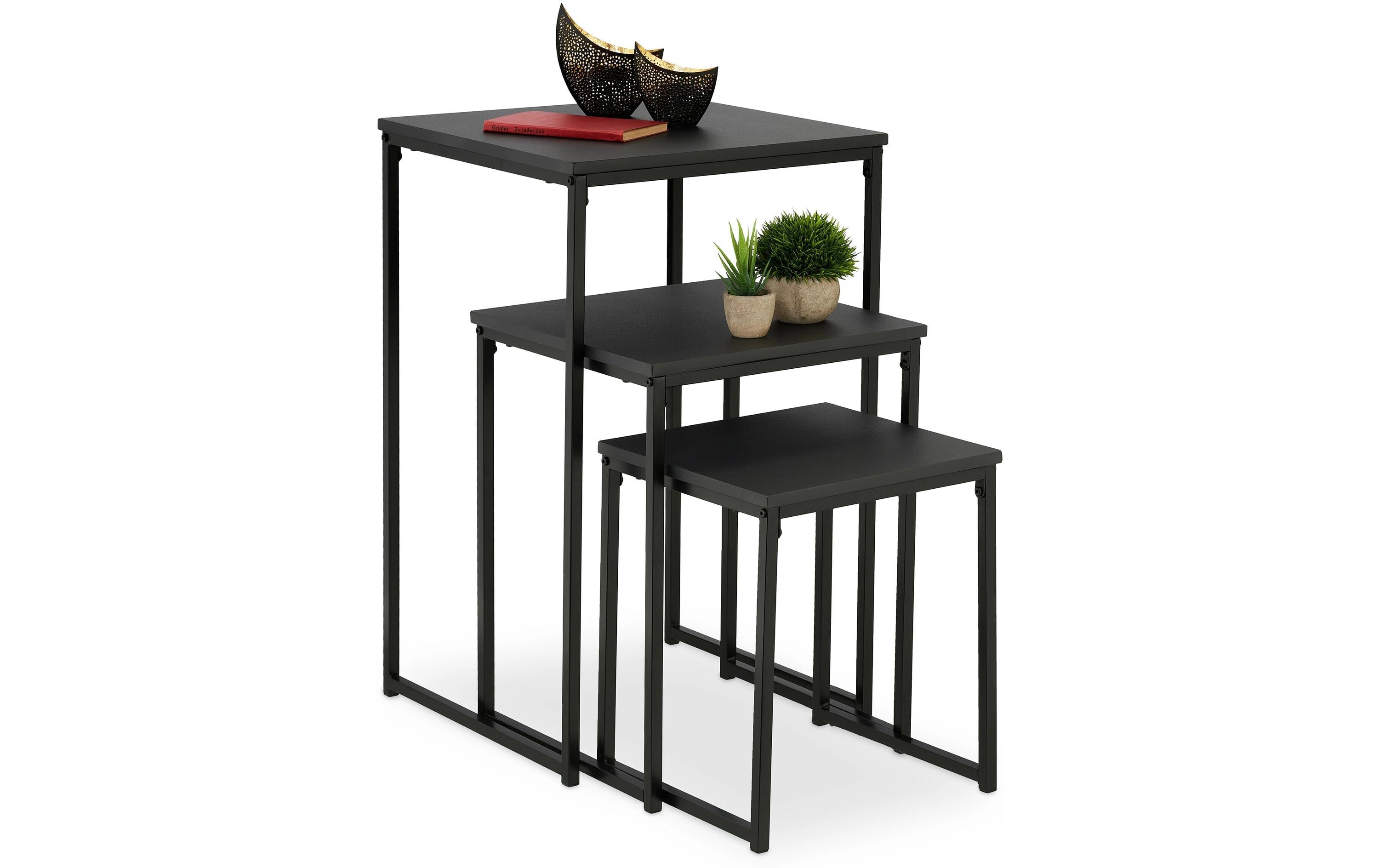 relaxdays Beistelltisch 3er Set MDF/Eisen, China, Schwarz