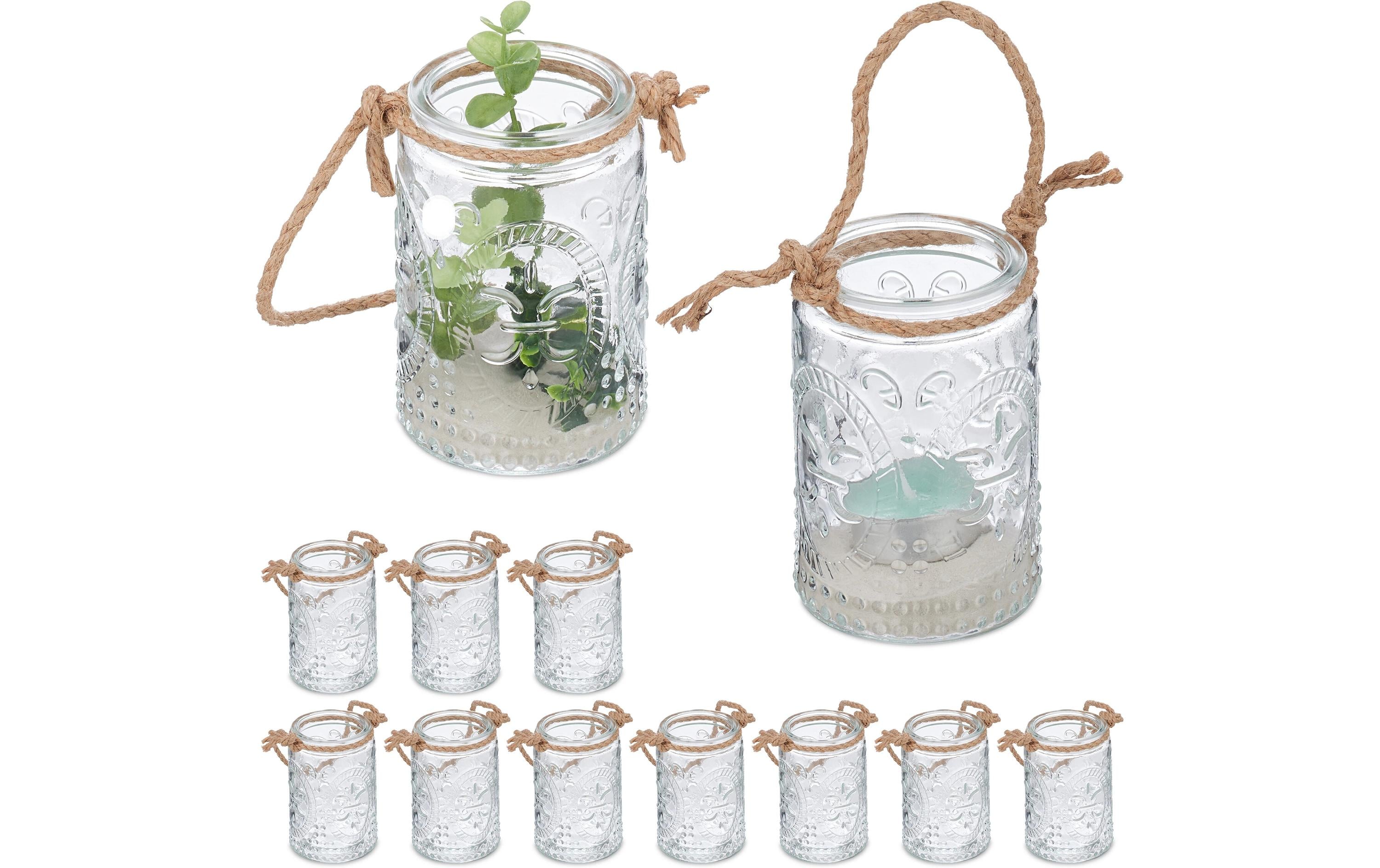 relaxdays Windlicht Summer Vintage 12er ca. 10,5 x 7 cm, Transparent